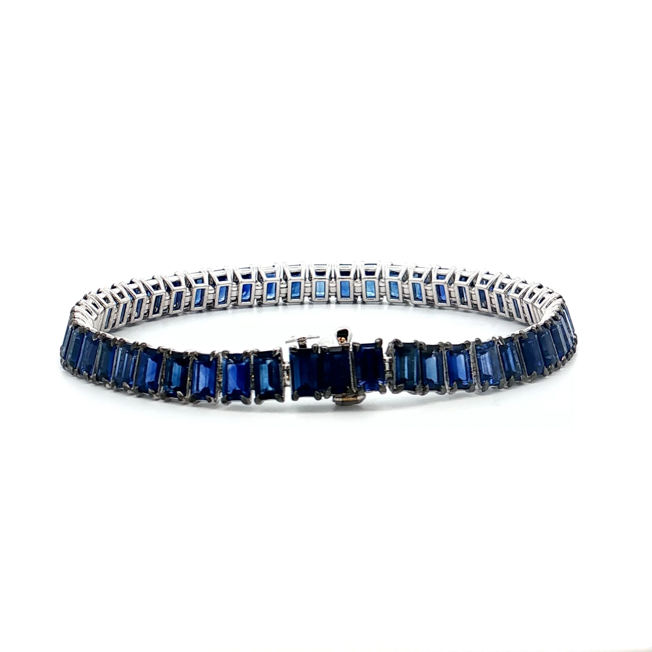 14.31 Emerald Cut Sapphire Tennis Bracelet in 18k - Image 3
