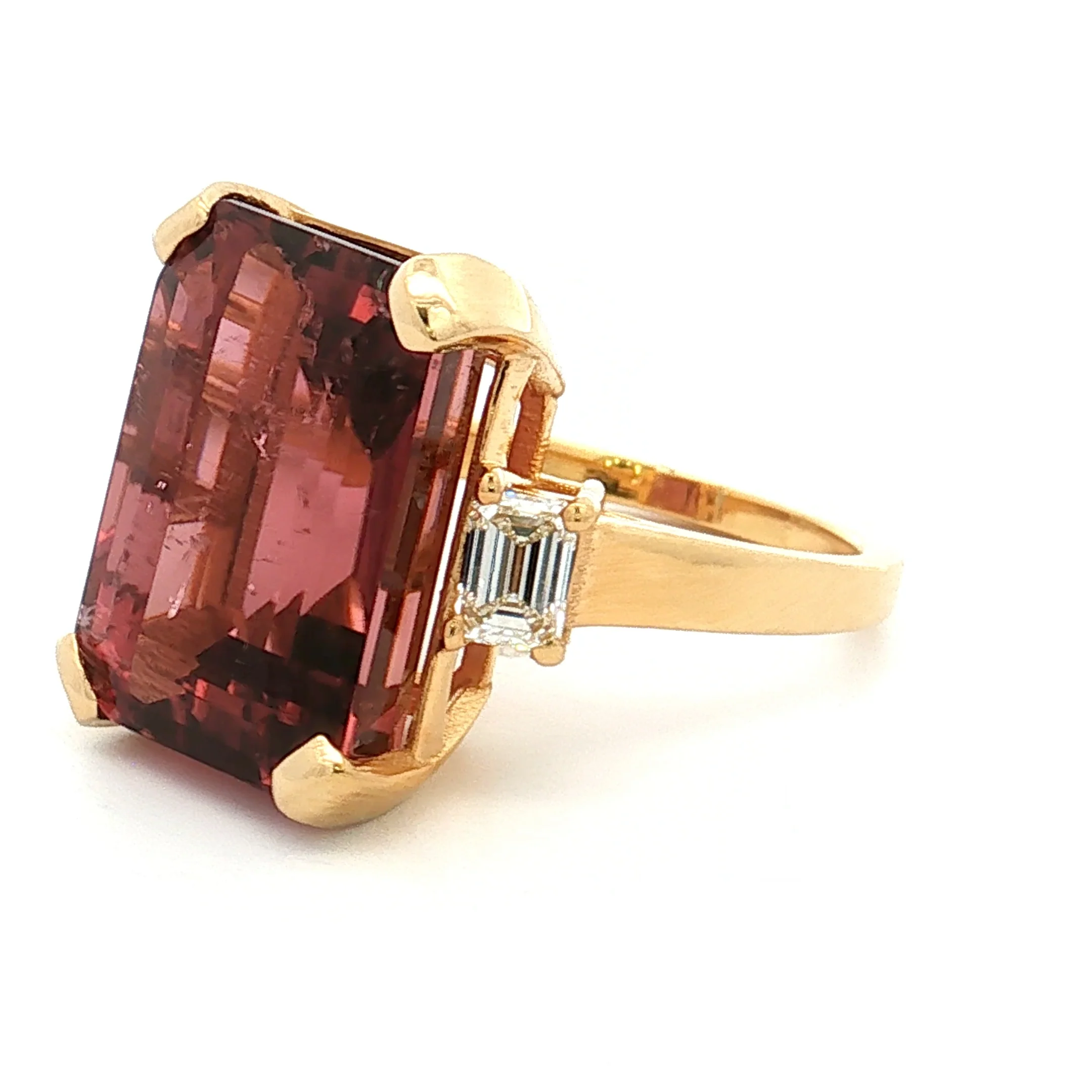 14.40 Emerald Cut Pink Tourmaline Cocktail Ring 18k - Image 2