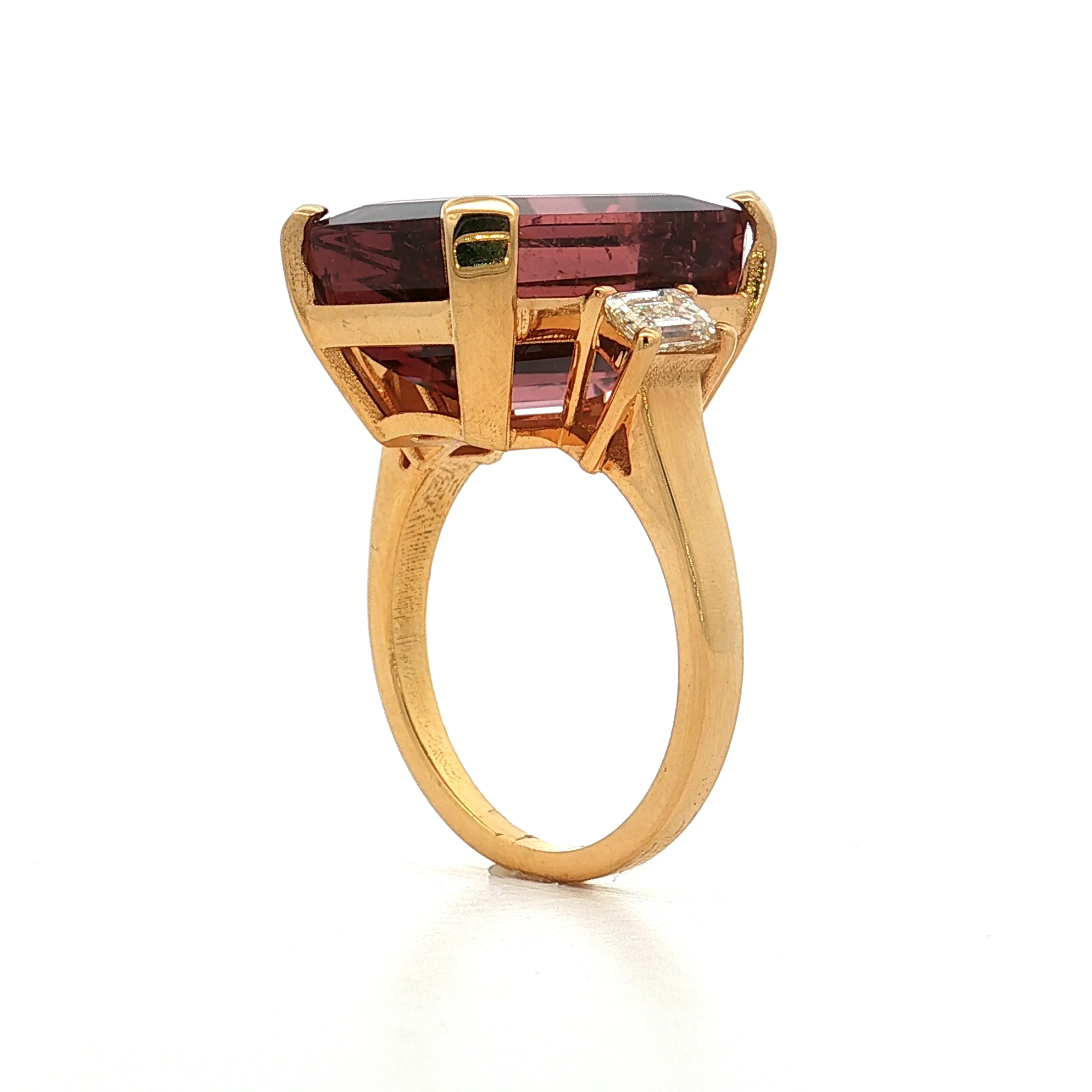 14.40 Emerald Cut Pink Tourmaline Cocktail Ring 18k - Image 5
