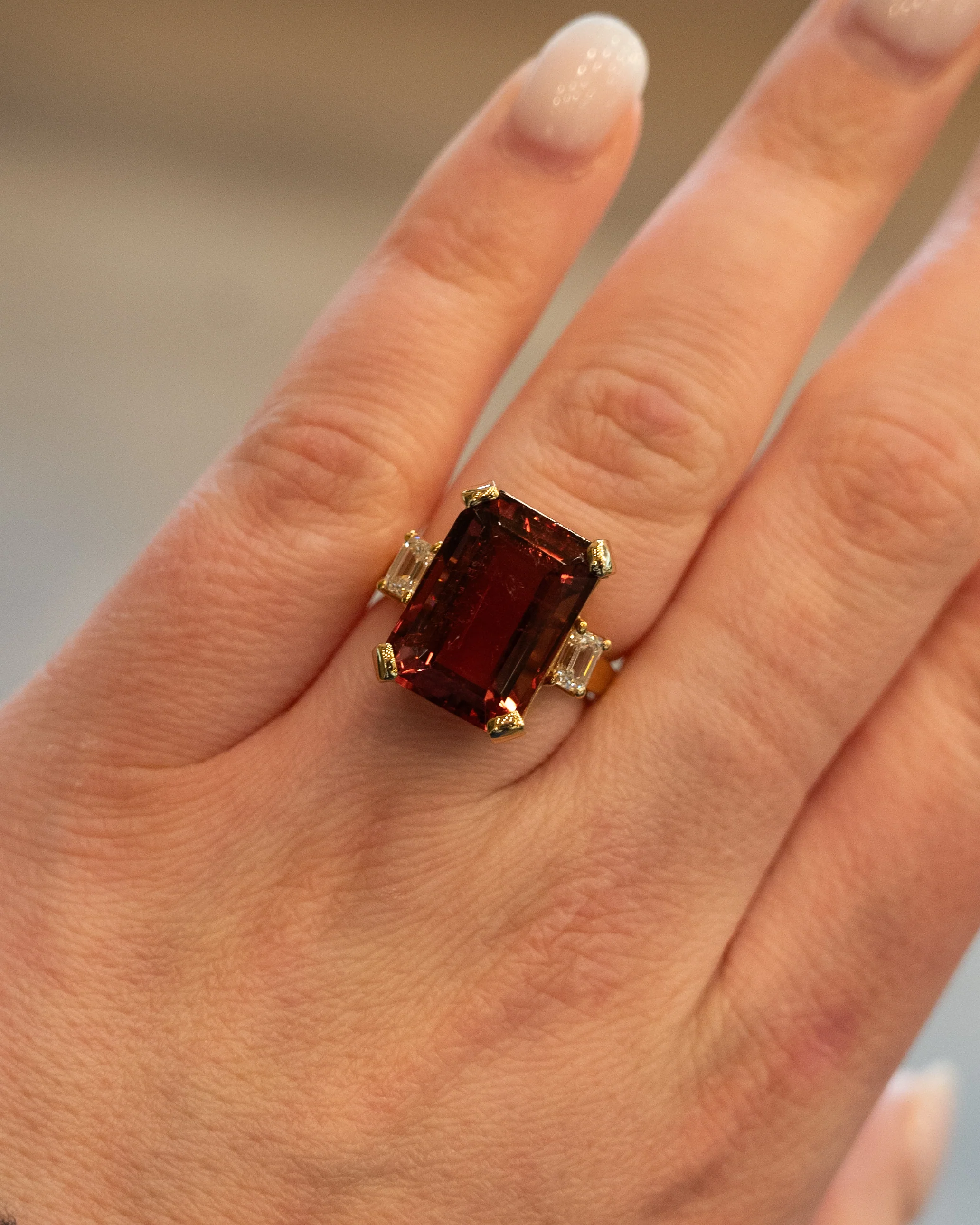 14.40 Emerald Cut Pink Tourmaline Cocktail Ring 18k - Image 7