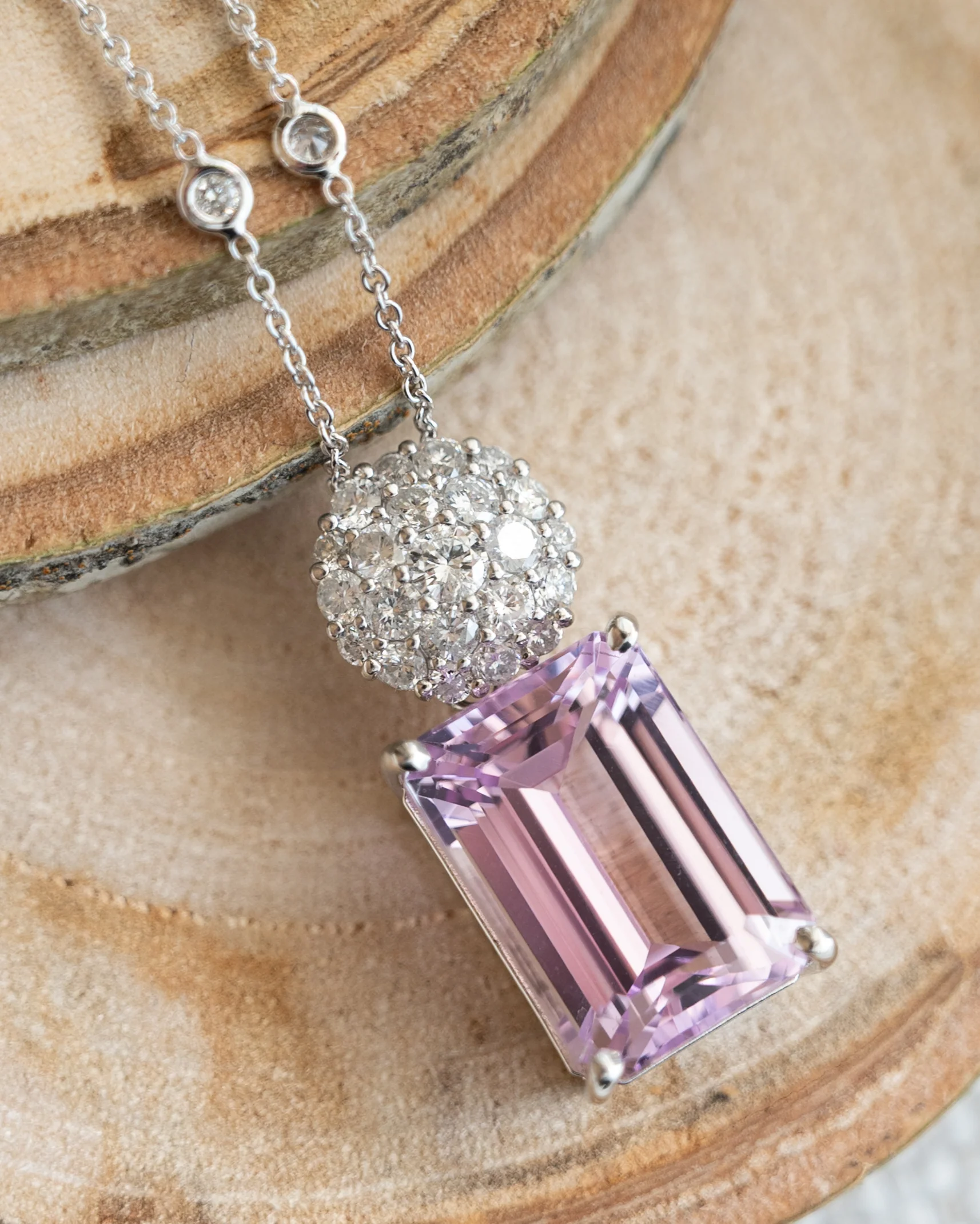 14.67 Kunzite & Diamond Pendant Necklace in Platinum - Image 5