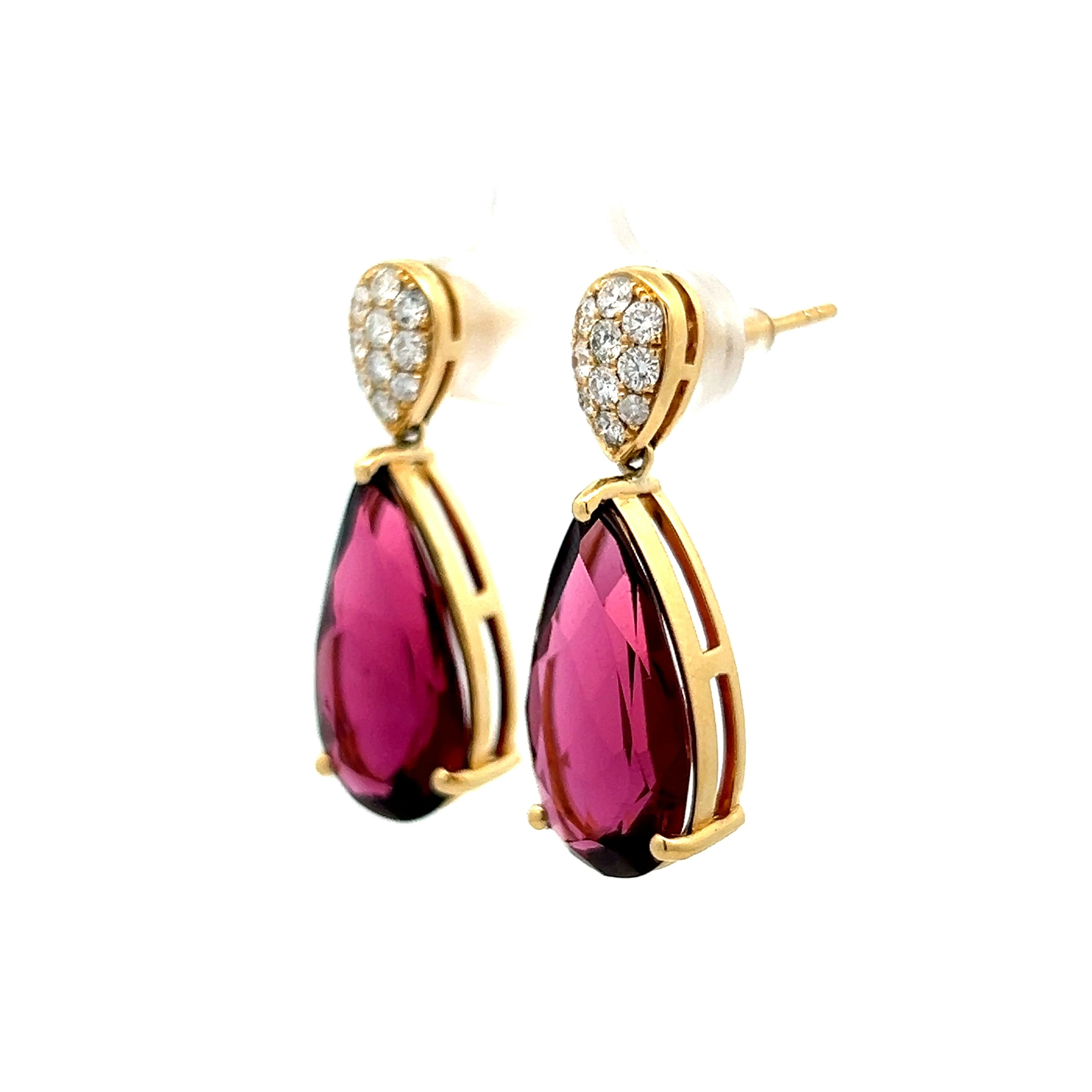 14.90 Pear Cut Pink Tourmaline Drop Earrings in 18k Yellow Gold - Image 2