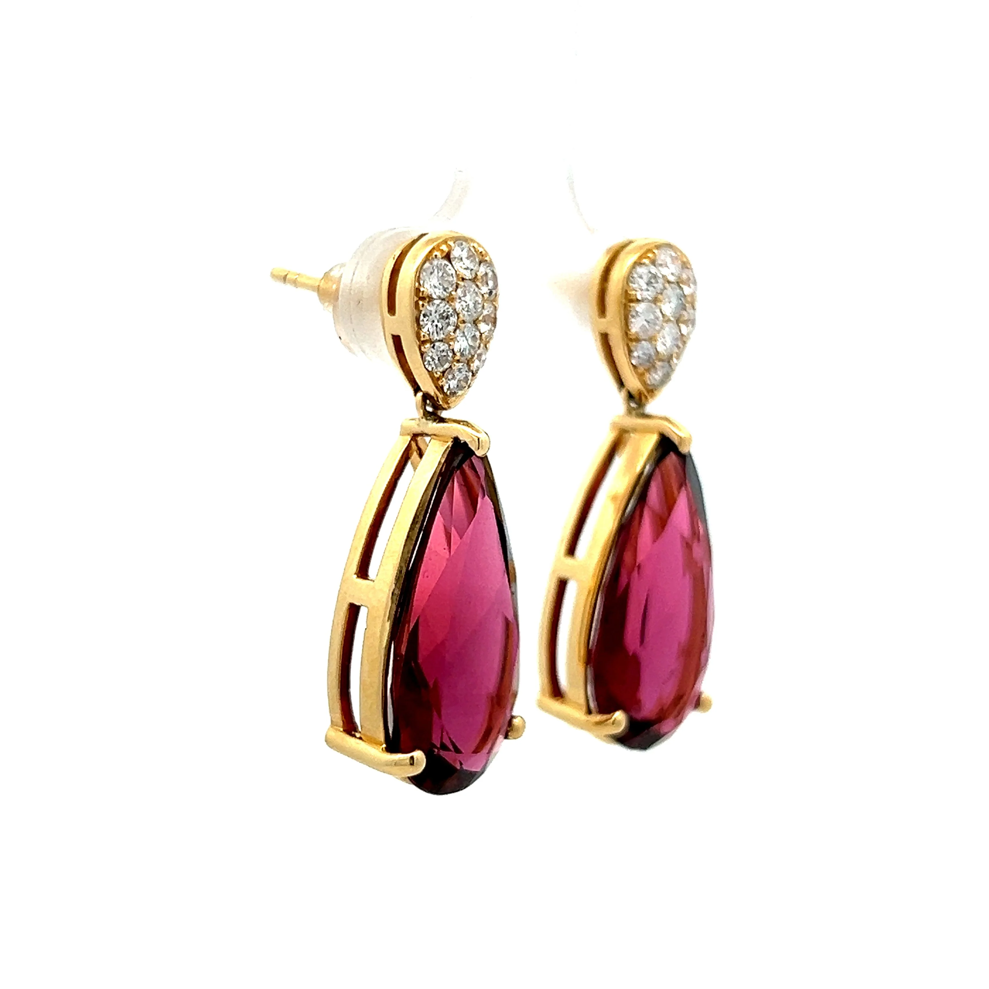 14.90 Pear Cut Pink Tourmaline Drop Earrings in 18k Yellow Gold - Image 3