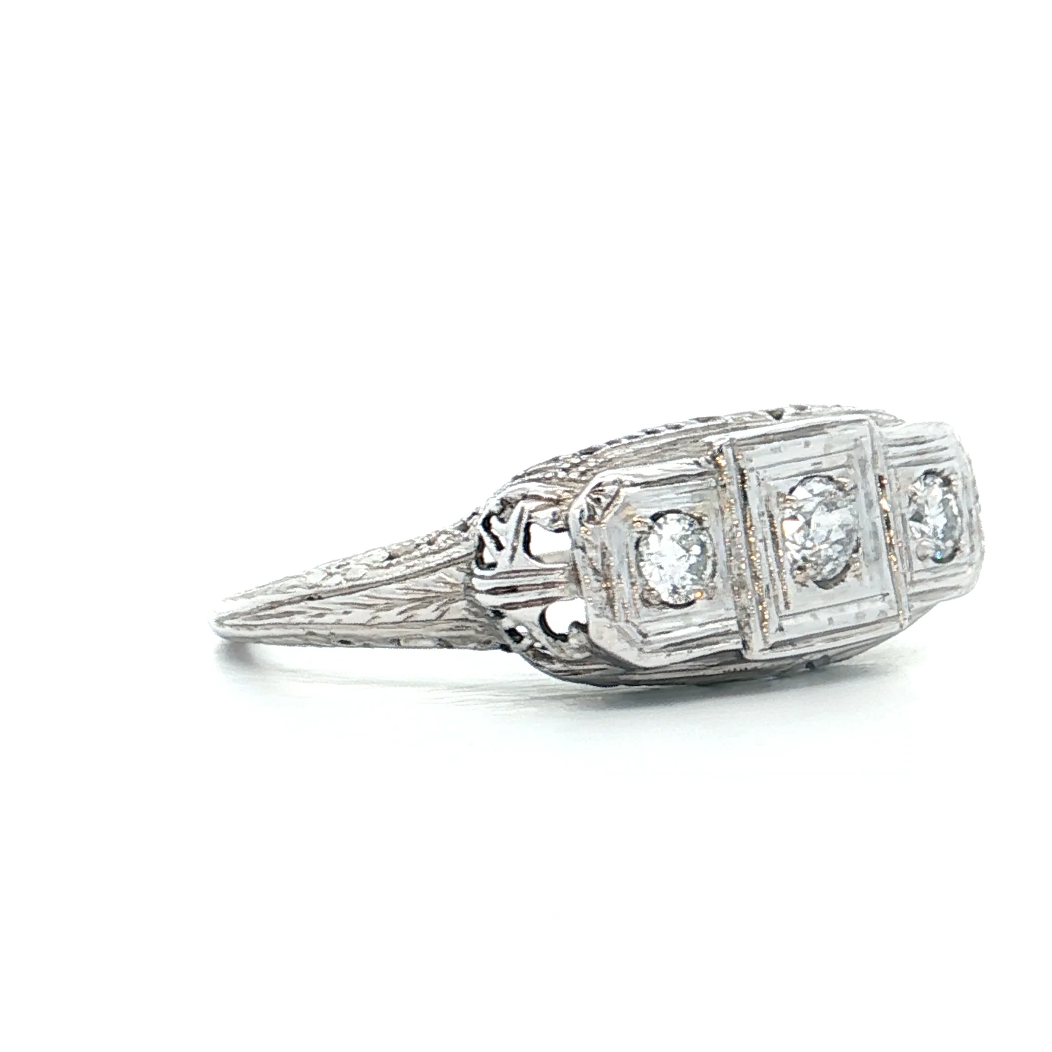 .14 Antique Deco Diamond Filigree Engagement Ring 18k - Image 3