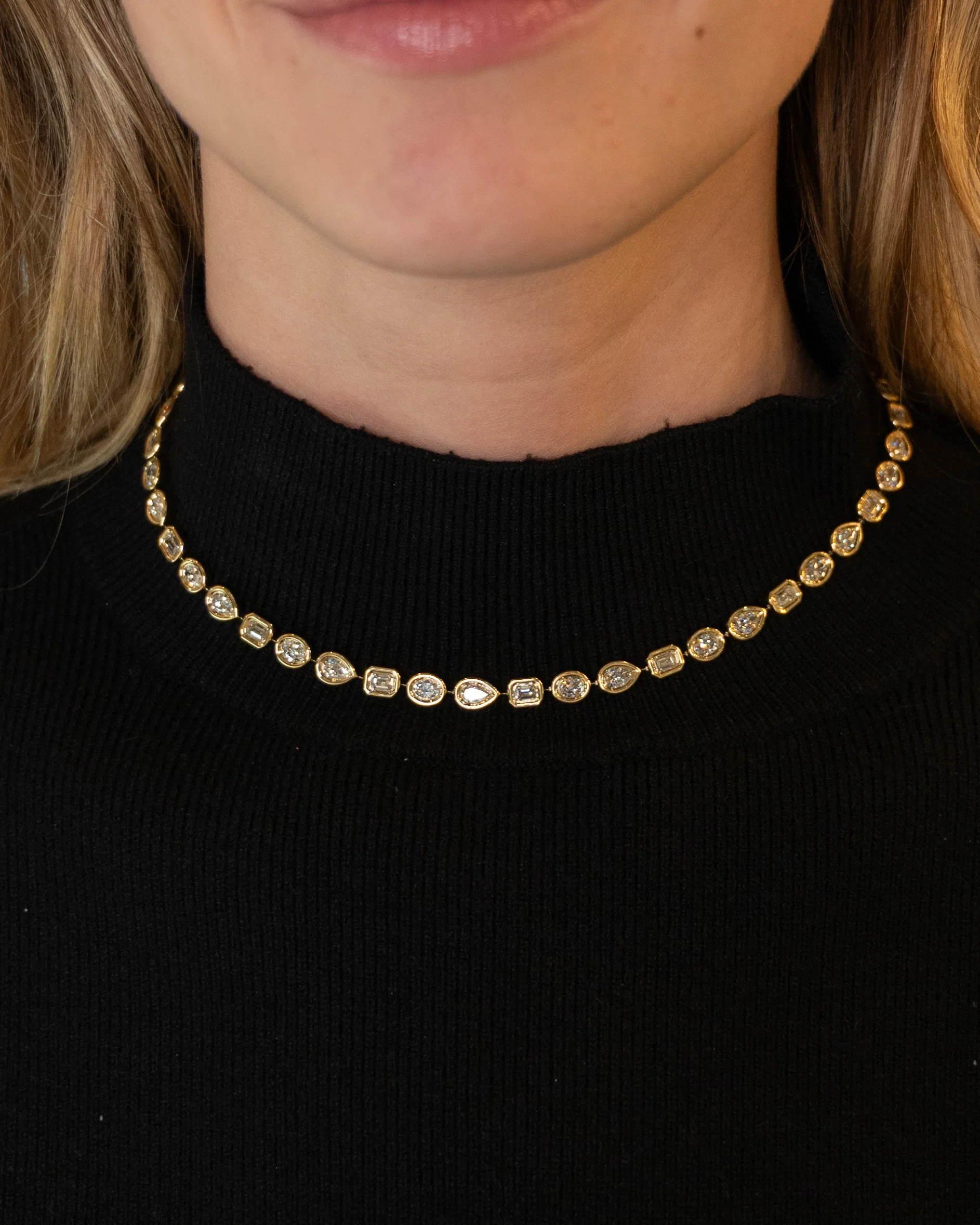 14 Carat Diamond Tennis Necklace 18k Yellow Gold - Image 6