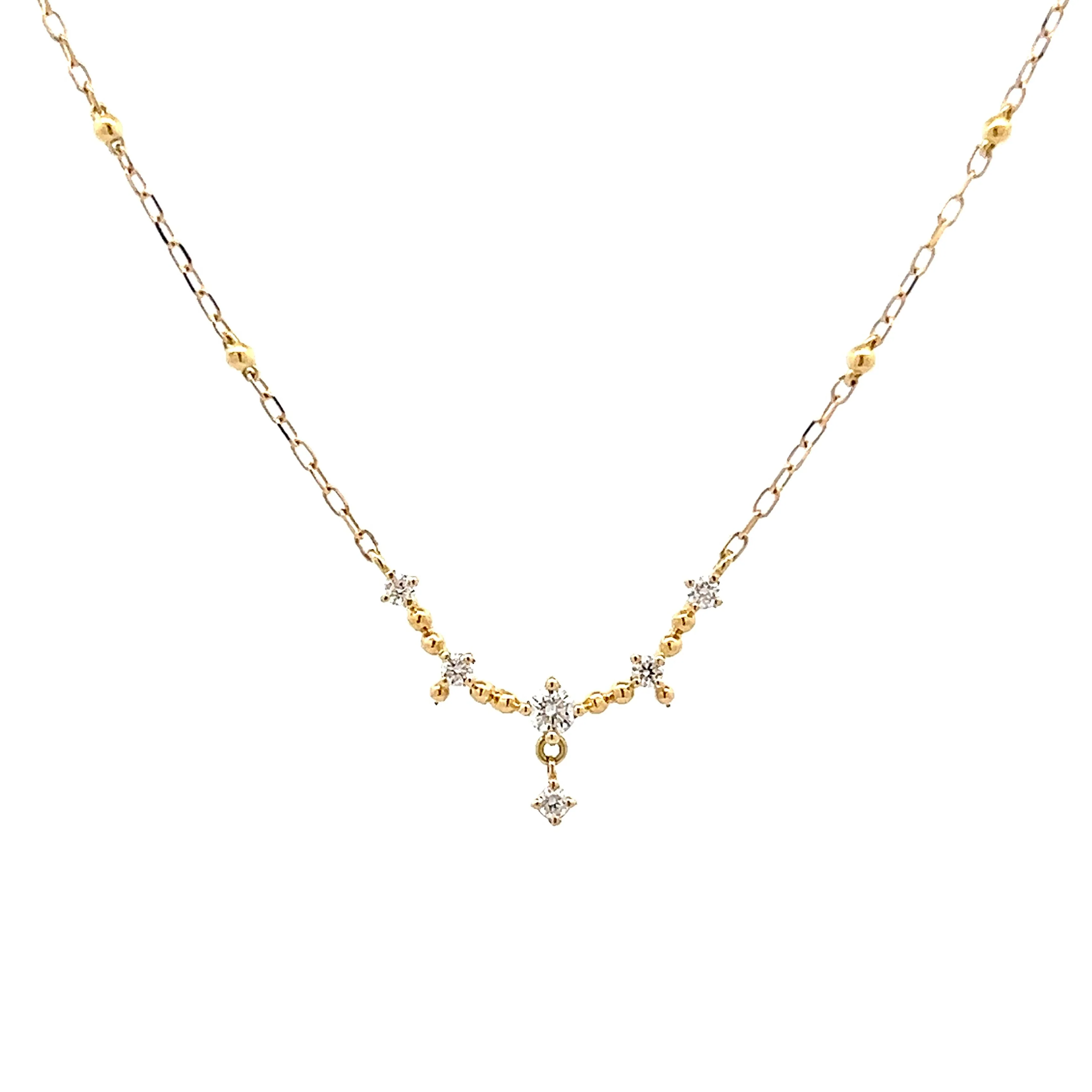 .14 Diamond Beaded Bar Pendant in 18k Yellow Gold