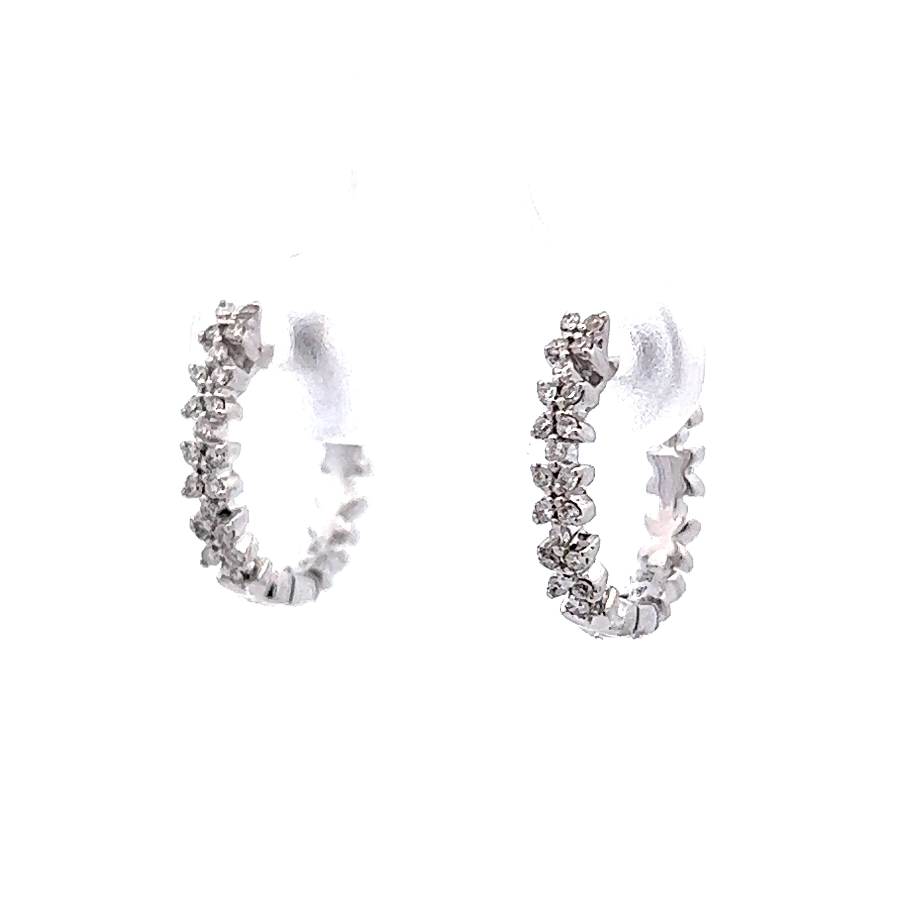 Diamond Hoop Huggie Earrings in 14k White Gold - Image 2