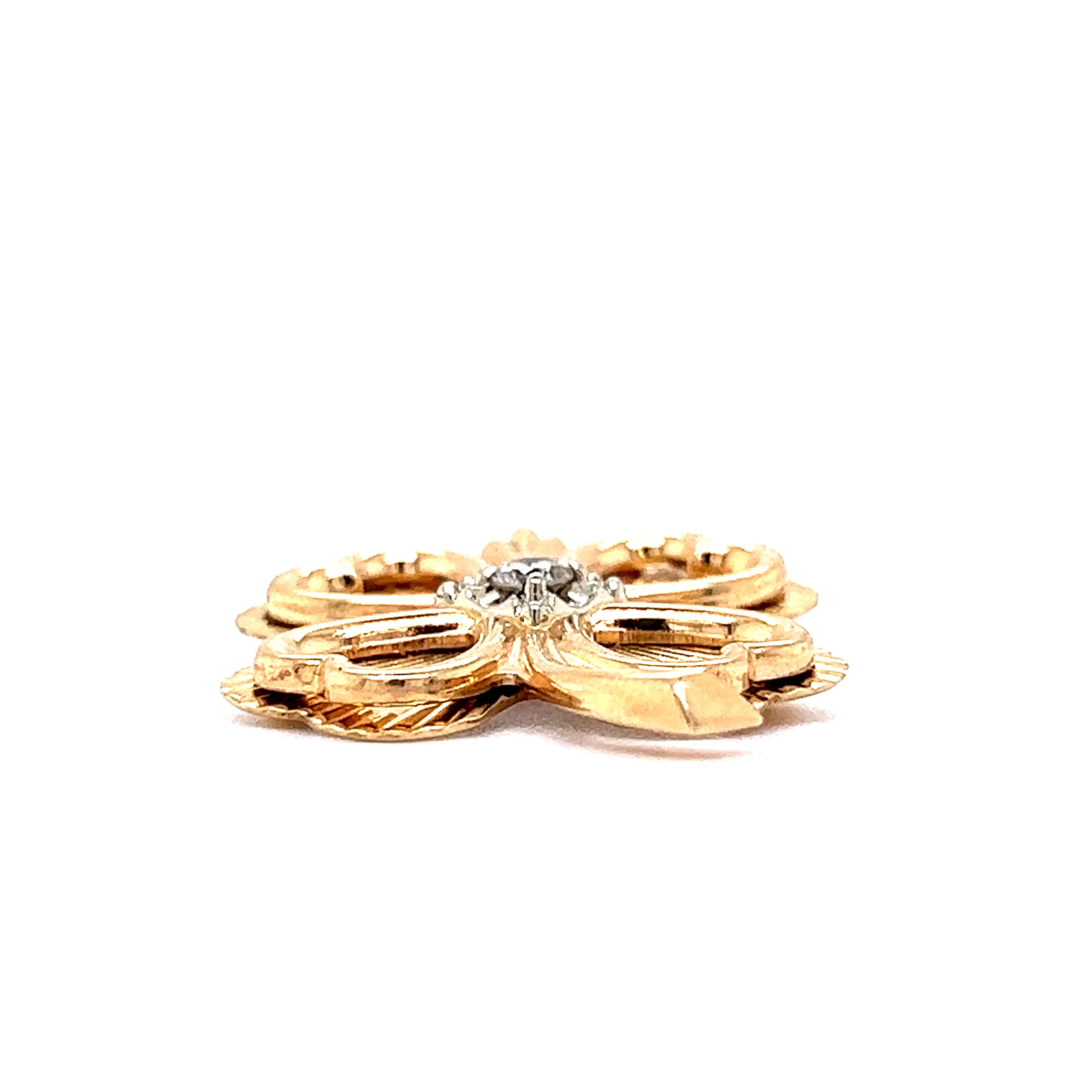 Vintage Diamond Four Leaf Clover Brooch in 14k Yellow Gold - Image 2