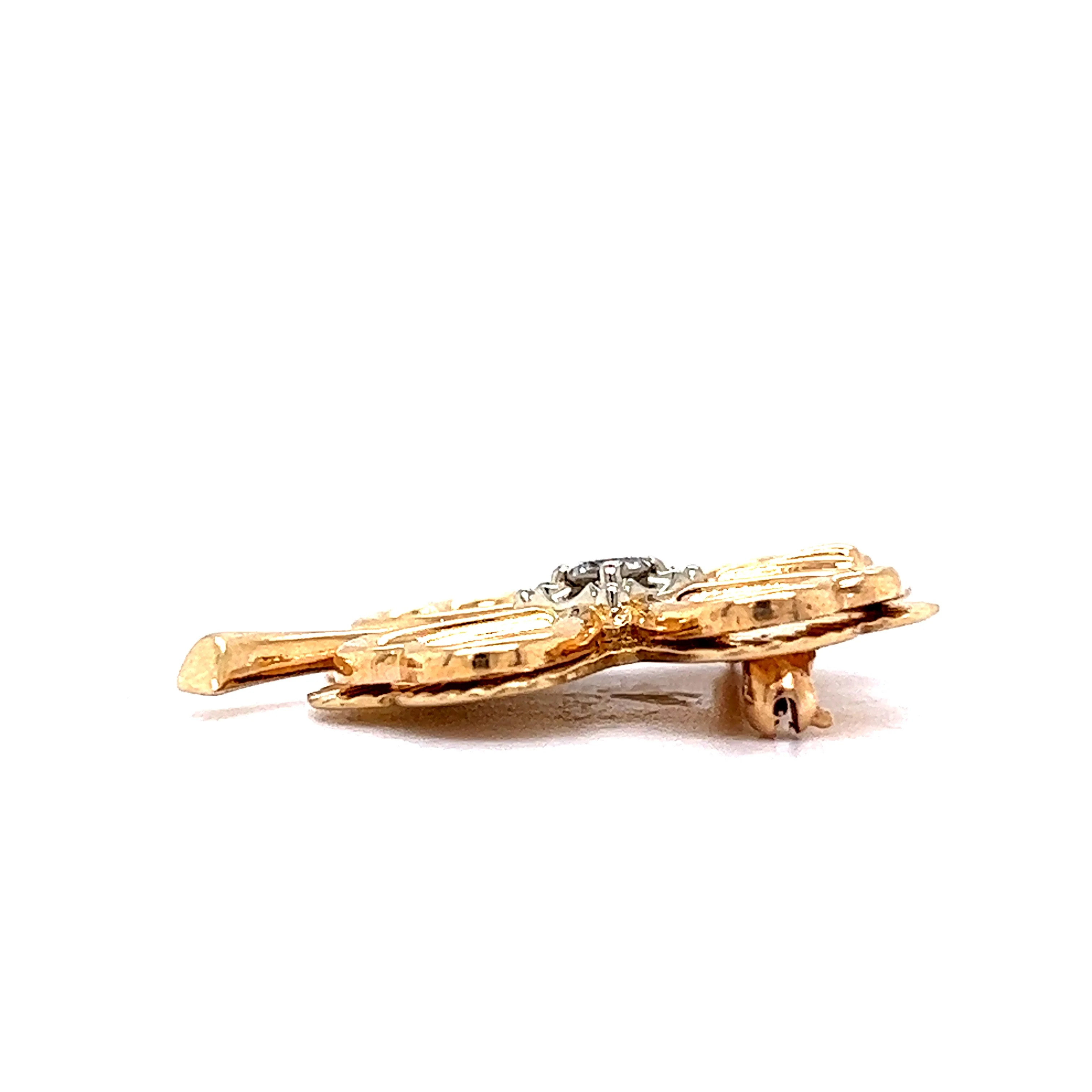 Vintage Diamond Four Leaf Clover Brooch in 14k Yellow Gold - Image 3