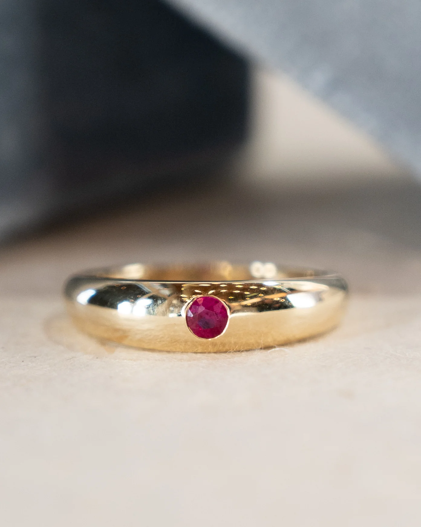 .14 Flush Set Ruby Stacking Ring 14k Yellow Gold - Image 6