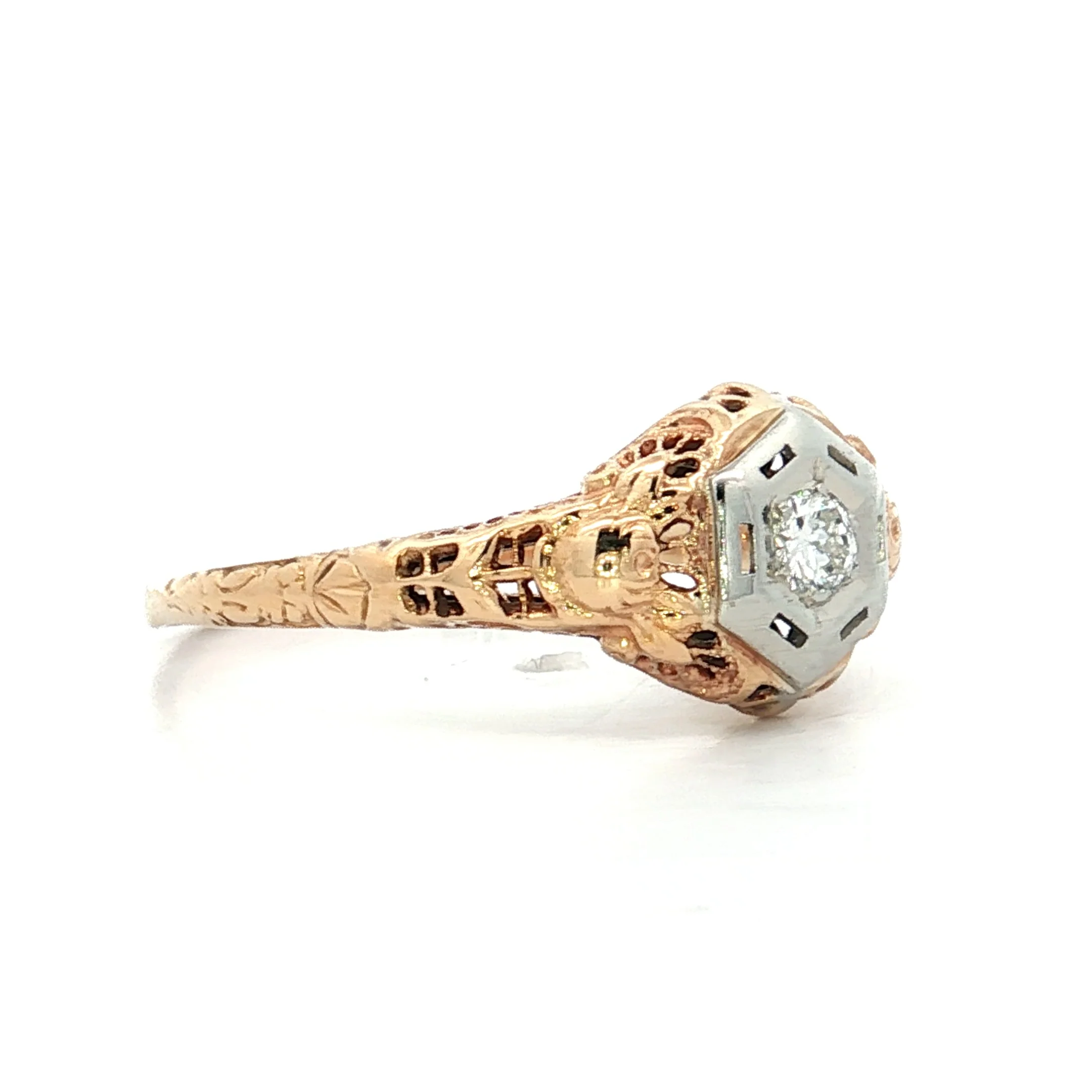 .14 Vintage Retro Diamond Filigree Engagement Ring 14k - Image 3