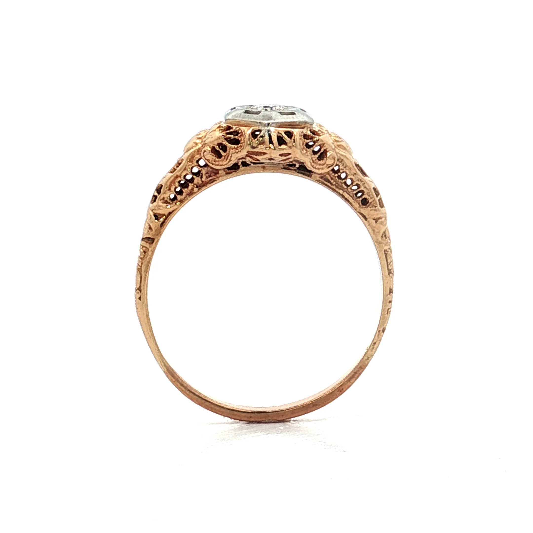 .14 Vintage Retro Diamond Filigree Engagement Ring 14k - Image 4