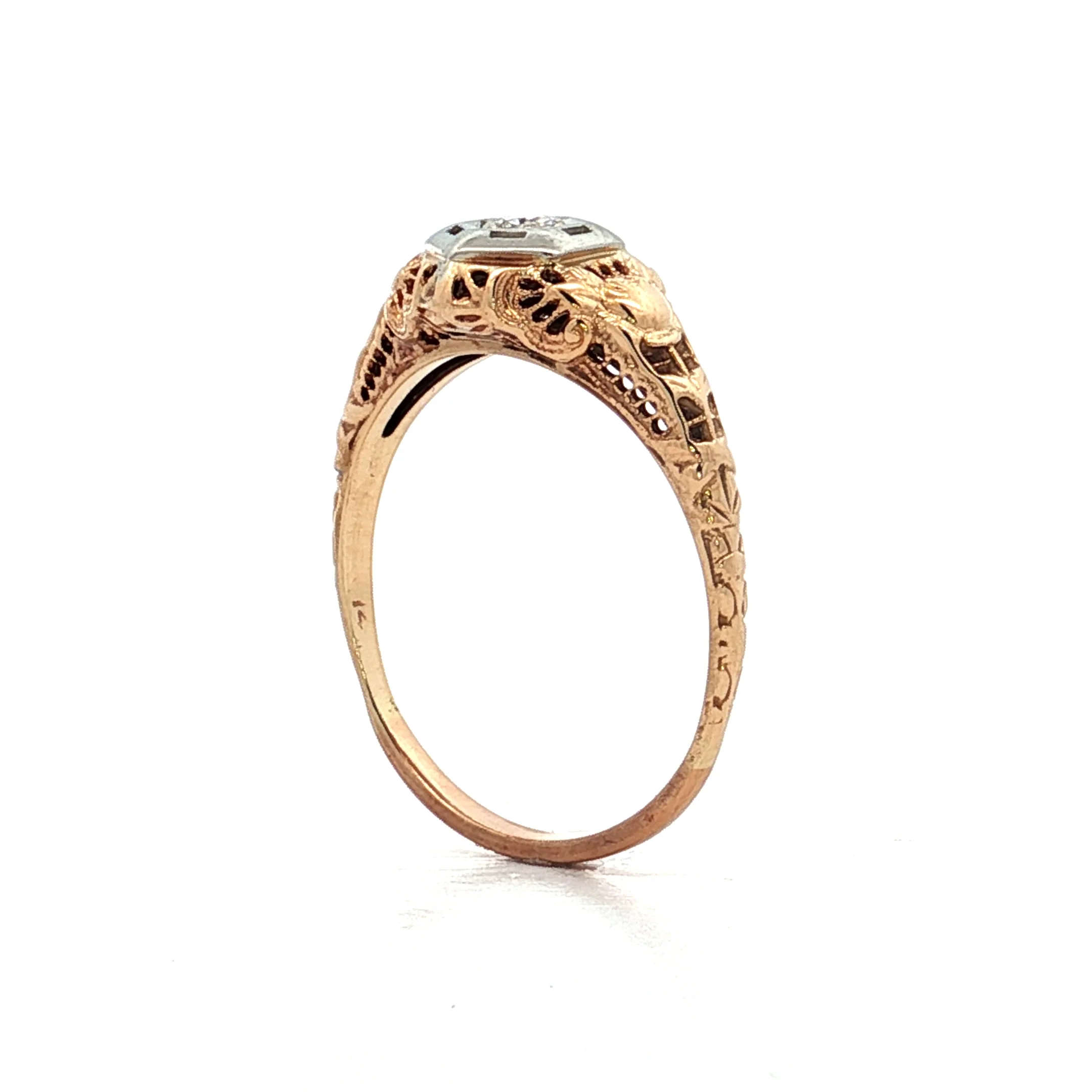.14 Vintage Retro Diamond Filigree Engagement Ring 14k - Image 5