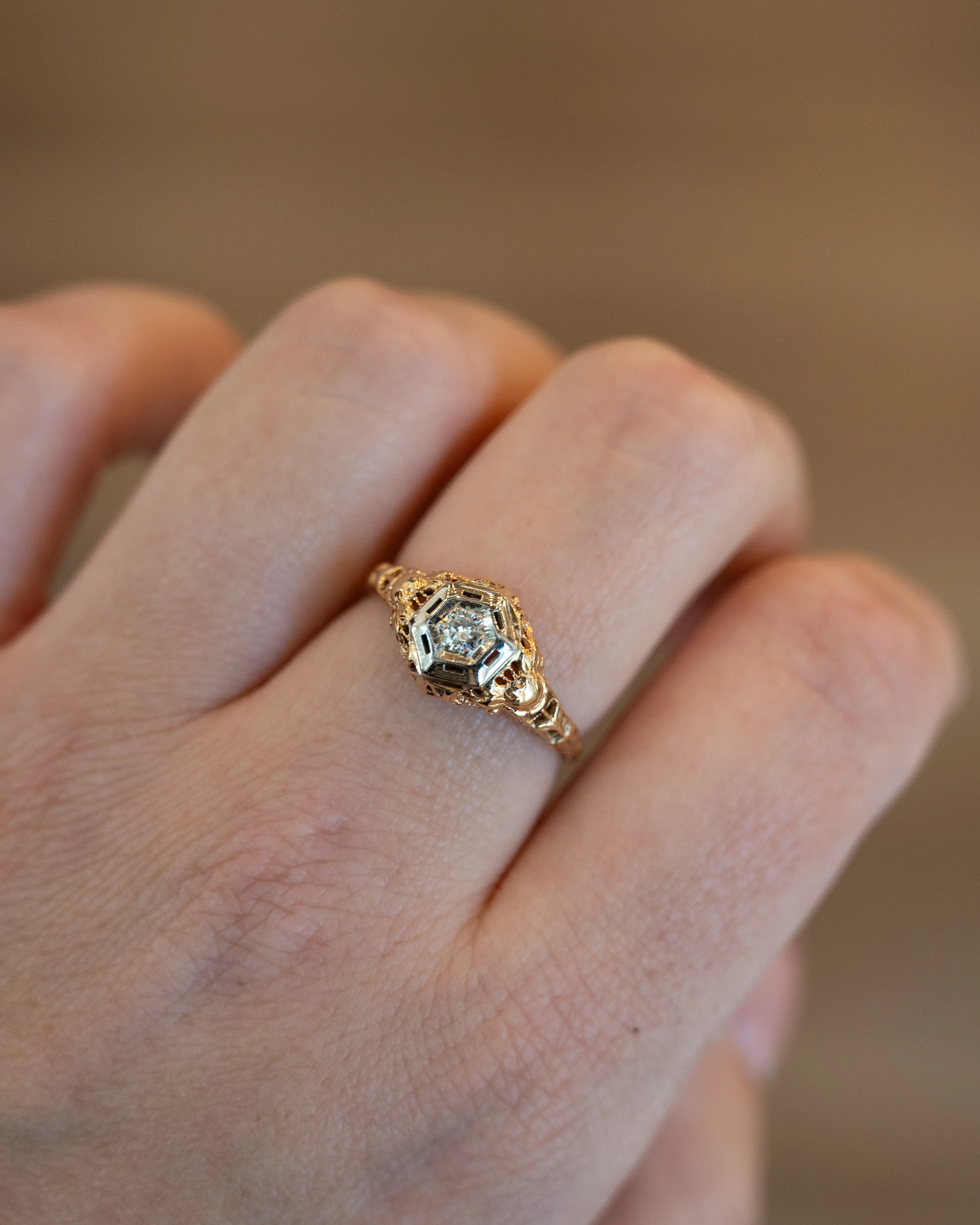 .14 Vintage Retro Diamond Filigree Engagement Ring 14k - Image 7