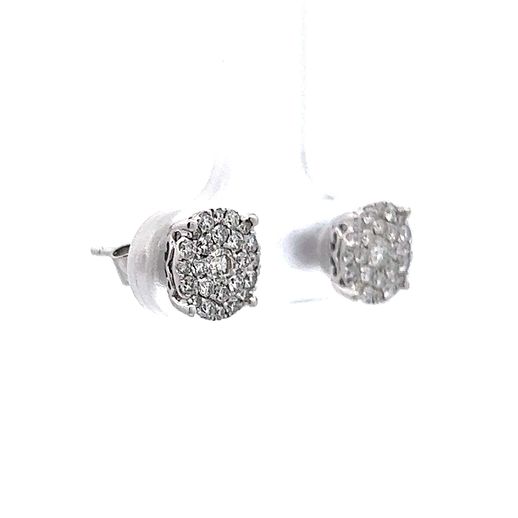 .48 Diamond Cluster Earring Studs in 14k White Gold - Image 3