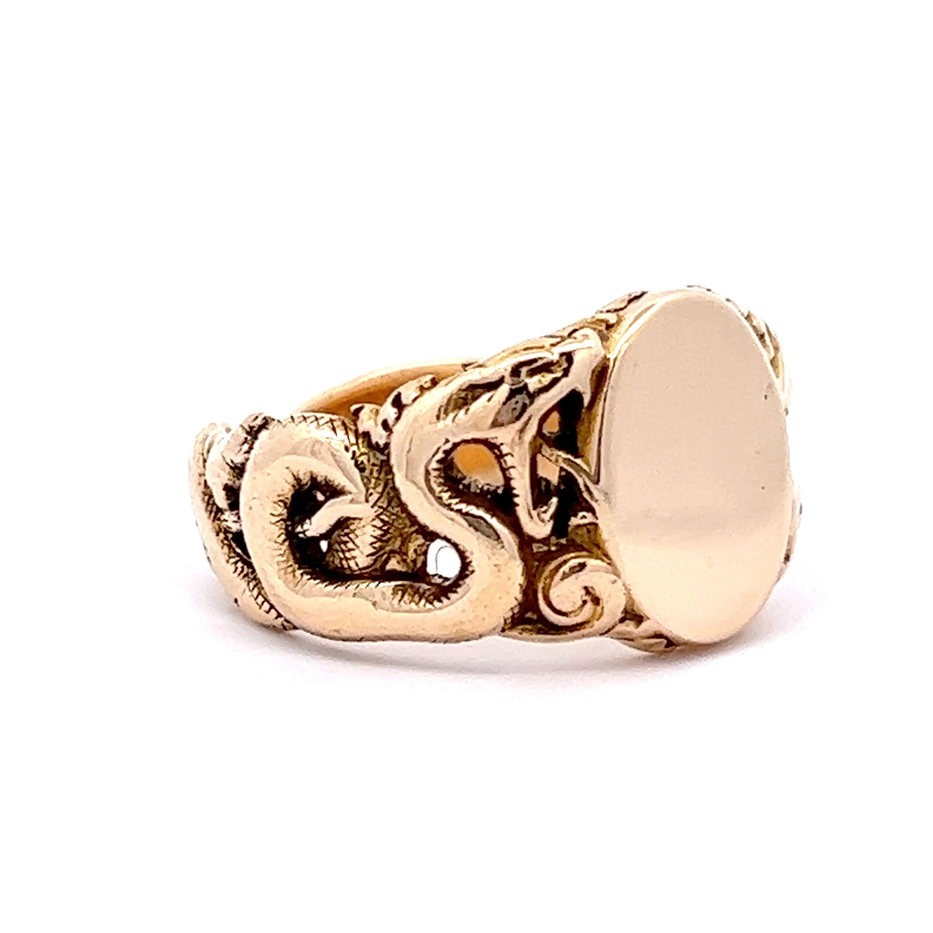 Antique Art Nouveau Serpent Signet Ring in 14k Yellow Gold - Image 3