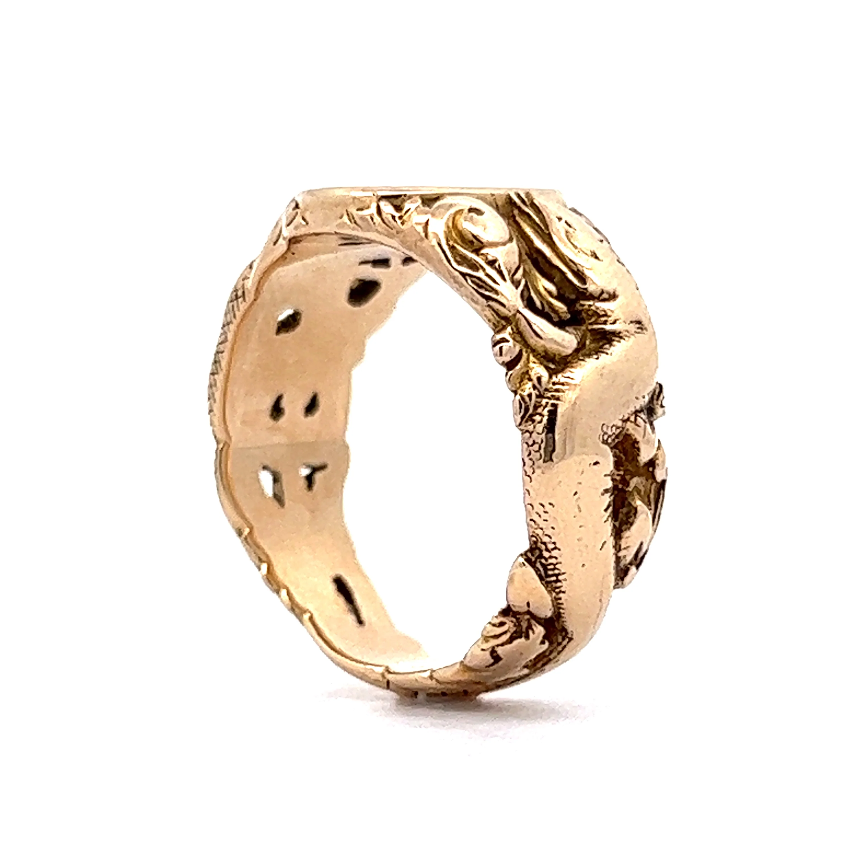 Antique Art Nouveau Serpent Signet Ring in 14k Yellow Gold - Image 5