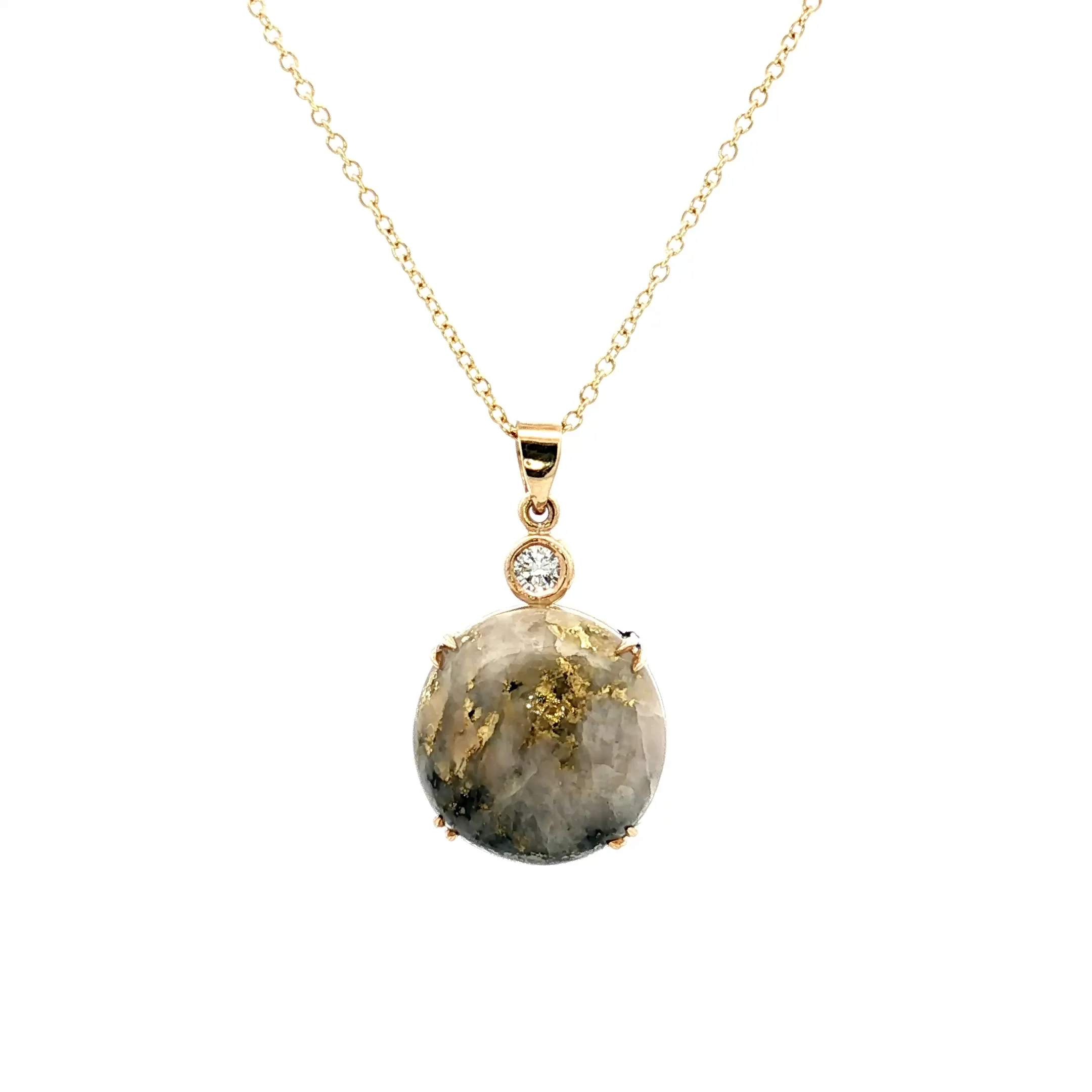 15.00 Cabochon Gold Bearing Quartz Pendant Necklace 14k