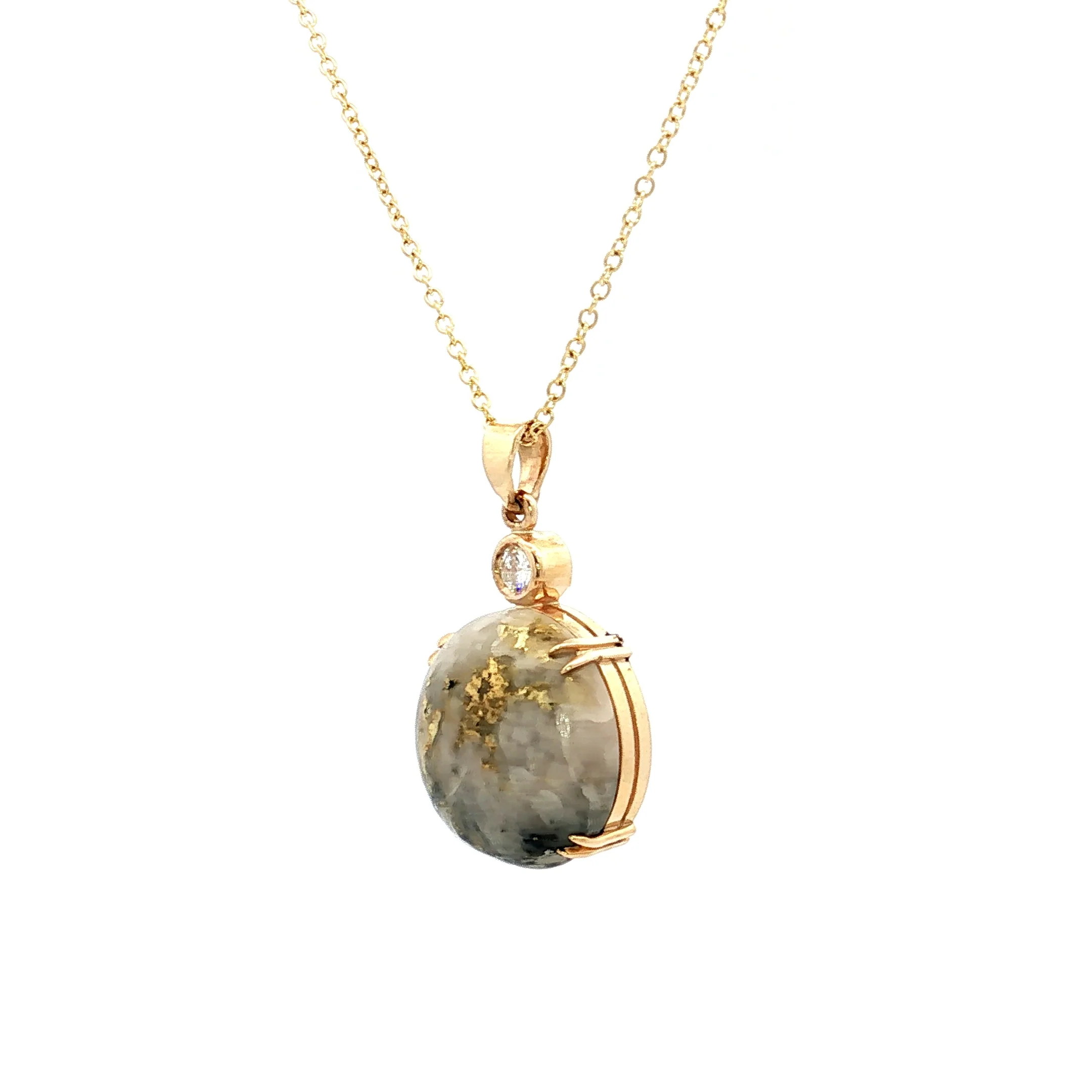 15.00 Cabochon Gold Bearing Quartz Pendant Necklace 14k - Image 2