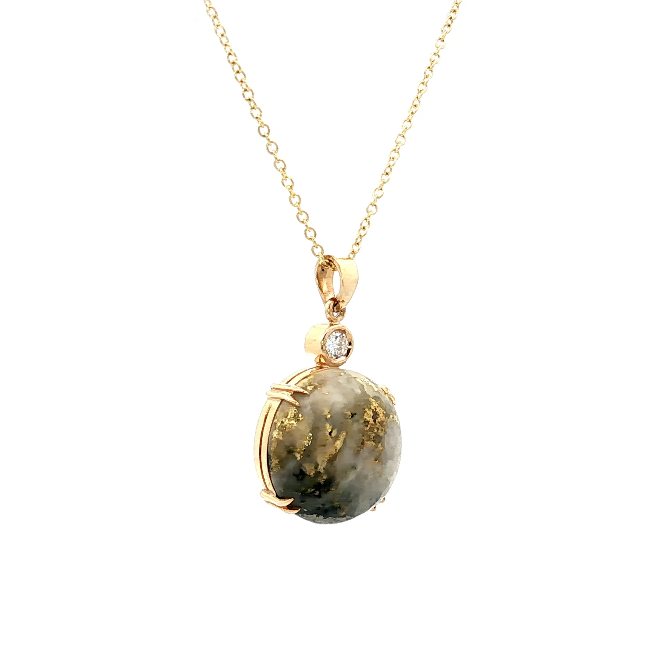 15.00 Cabochon Gold Bearing Quartz Pendant Necklace 14k - Image 3