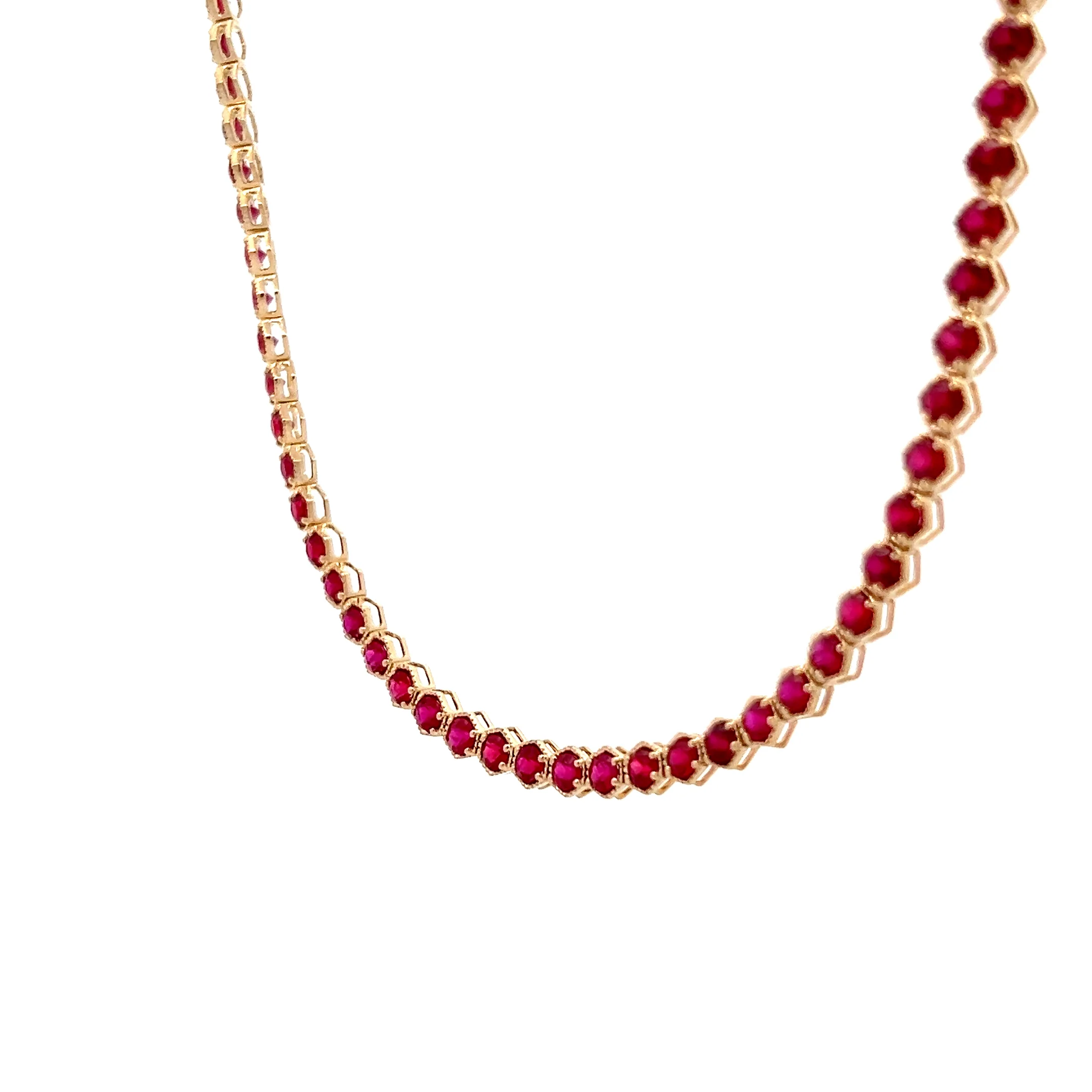 15.01 Round Cut Ruby Tennis Necklace 14k Yellow Gold - Image 2