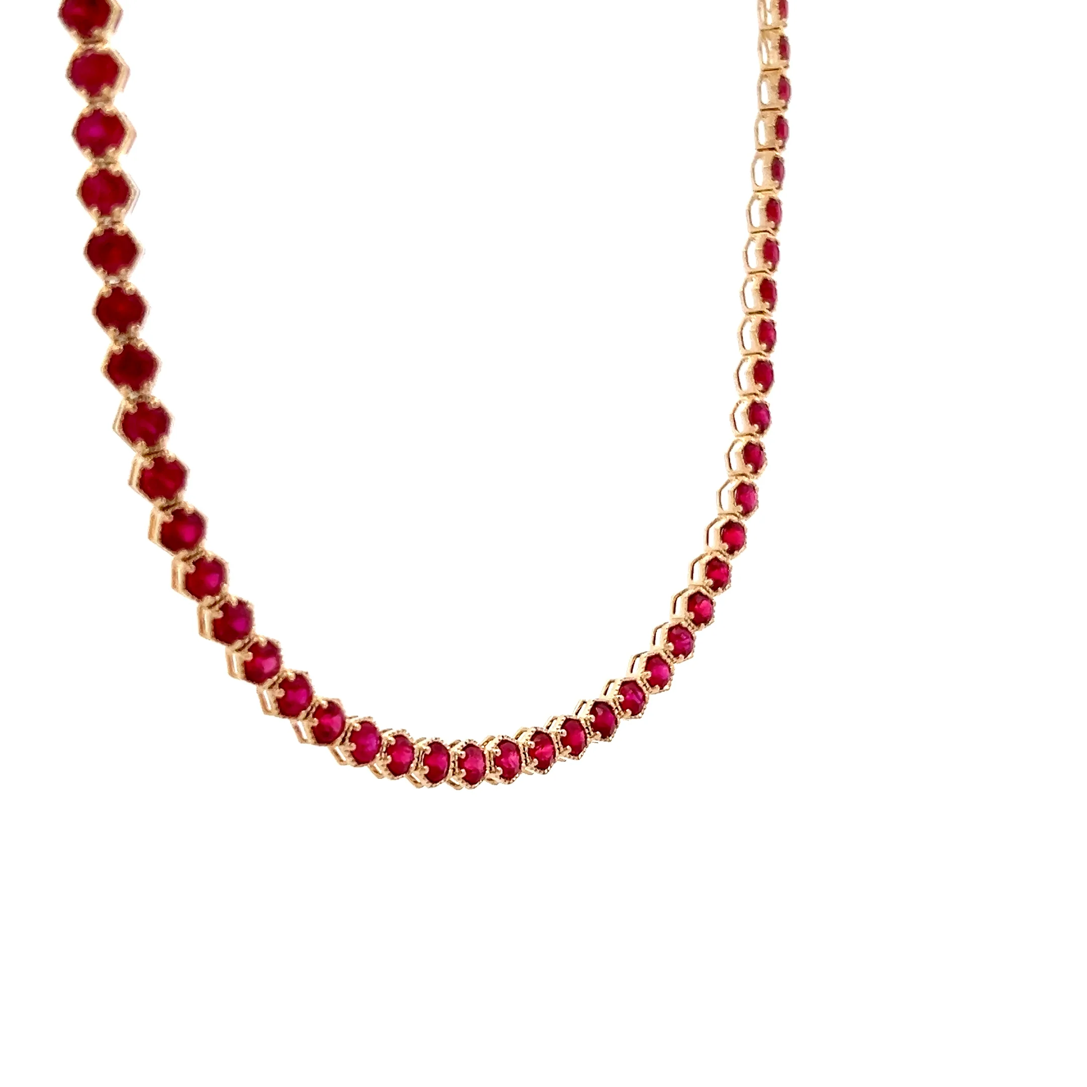 15.01 Round Cut Ruby Tennis Necklace 14k Yellow Gold - Image 3