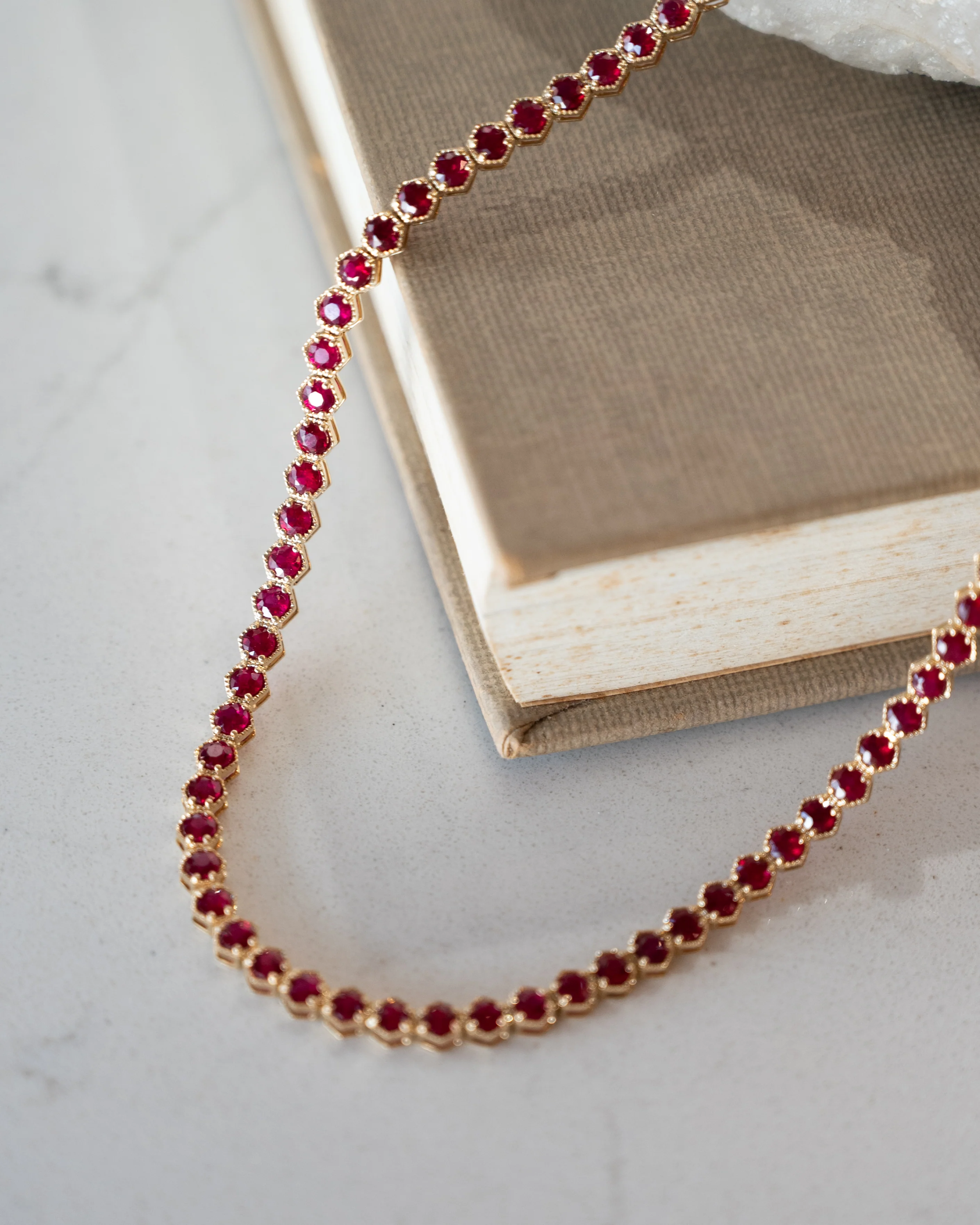 15.01 Round Cut Ruby Tennis Necklace 14k Yellow Gold - Image 5