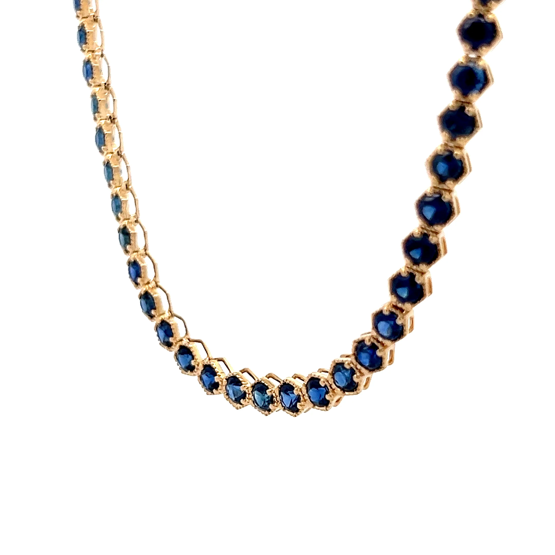 15 Carat Blue Sapphire Tennis Necklace 14k Yellow Gold - Image 2