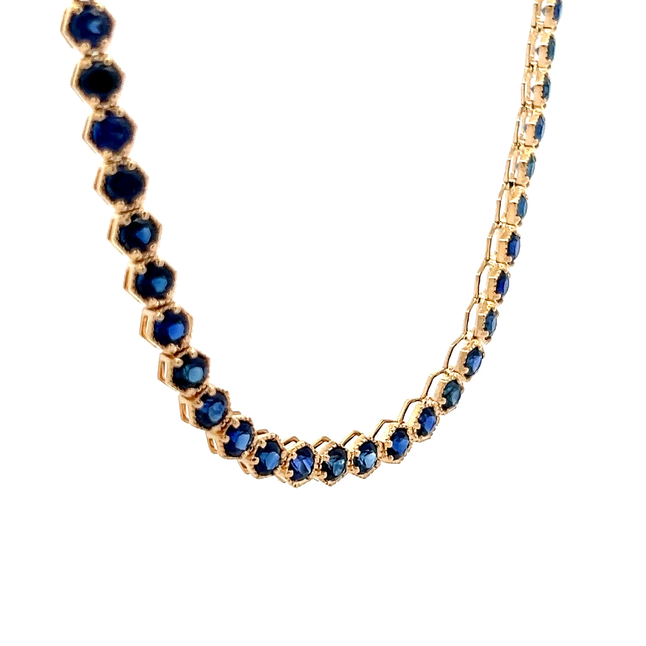 15 Carat Blue Sapphire Tennis Necklace 14k Yellow Gold - Image 3