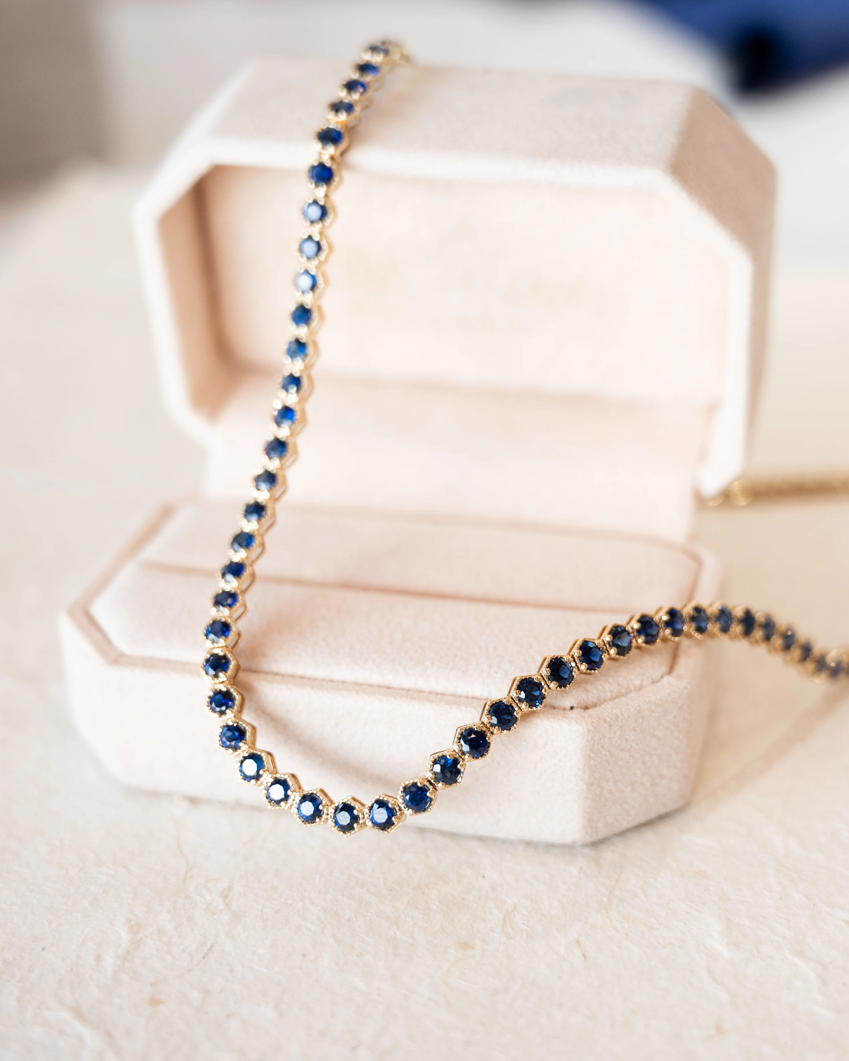 15 Carat Blue Sapphire Tennis Necklace 14k Yellow Gold - Image 5