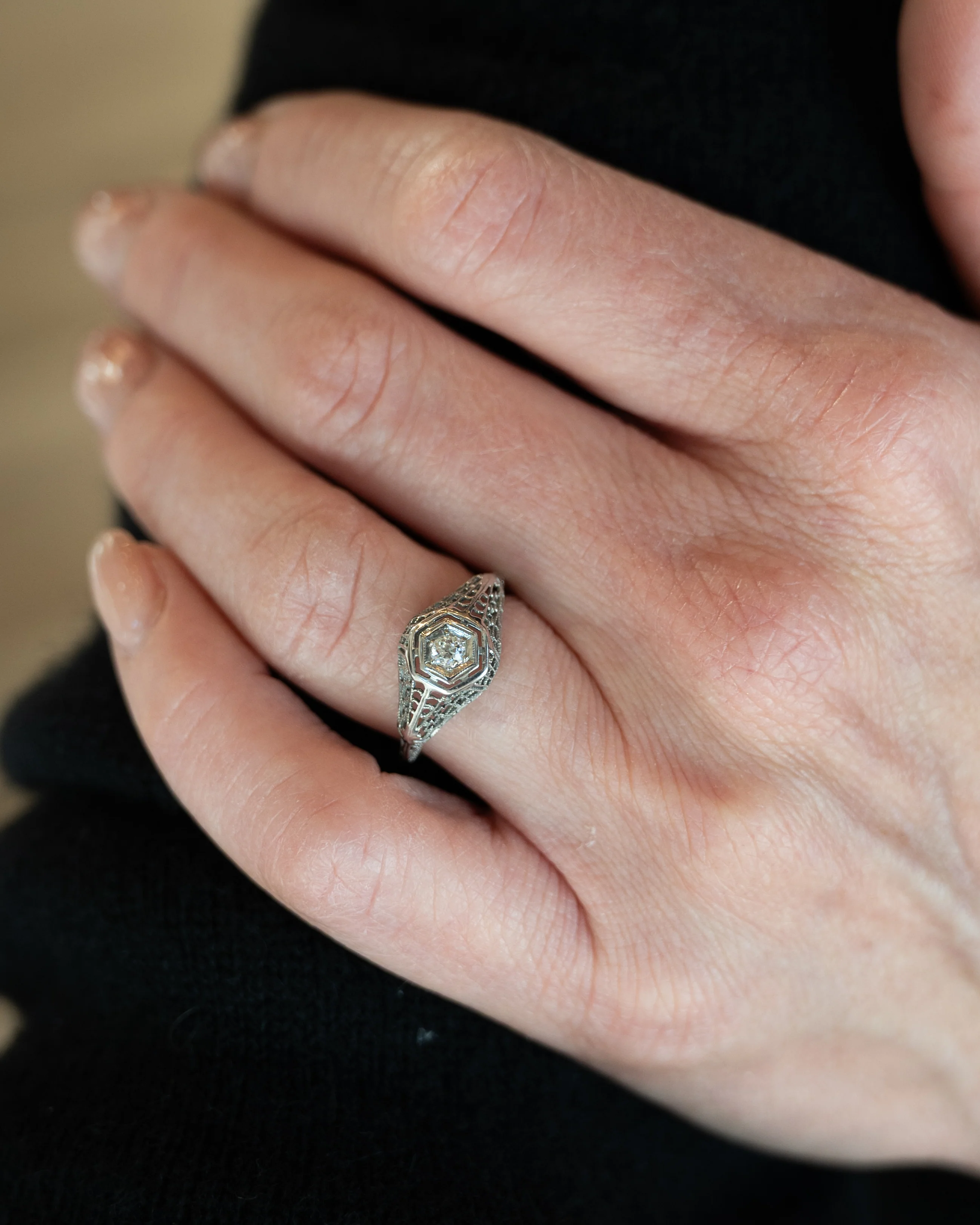.15 Vintage Art Deco Diamond Engagement Ring 18k - Image 7