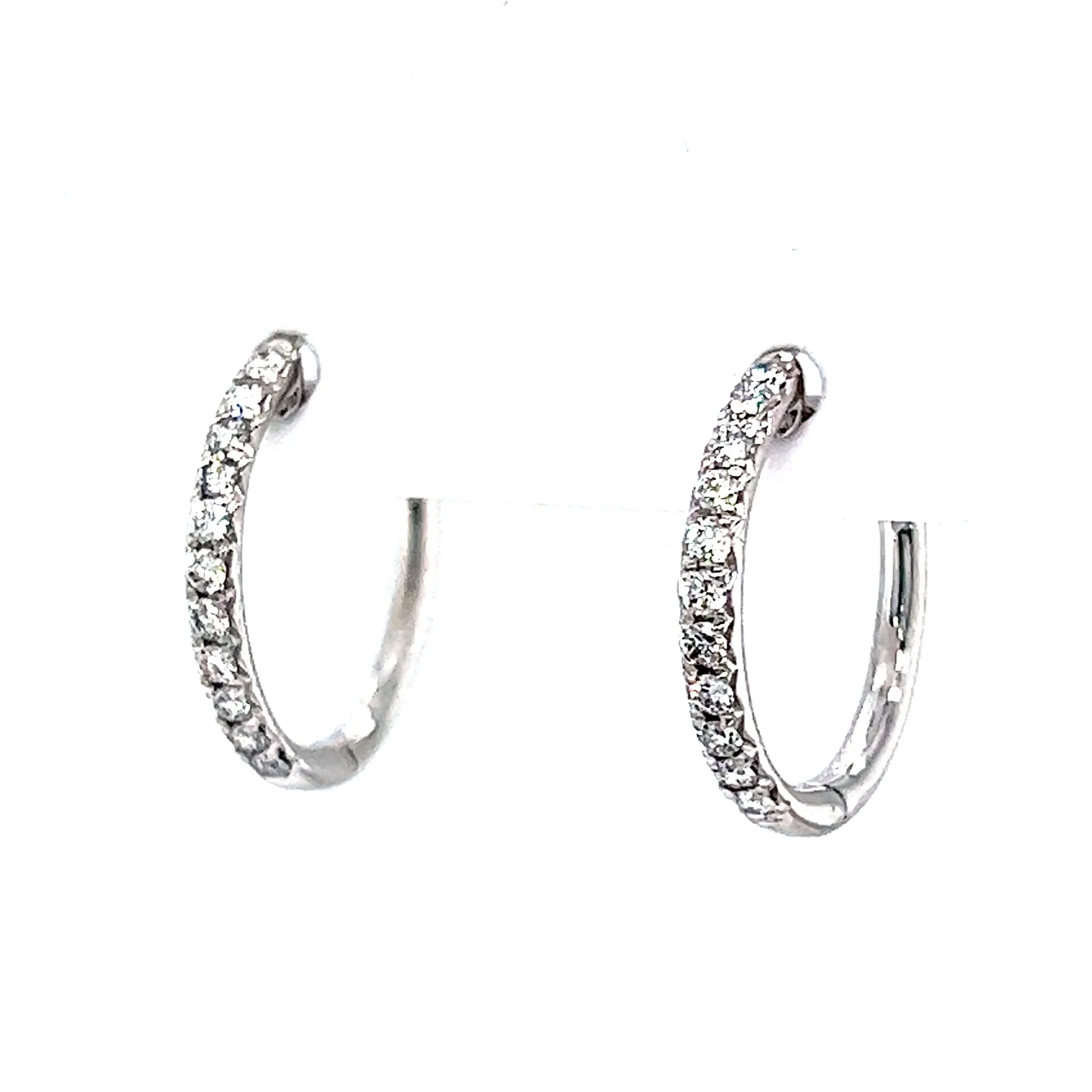 15mm Round Diamond Hoop Earrings in 14k White Gold - Image 2