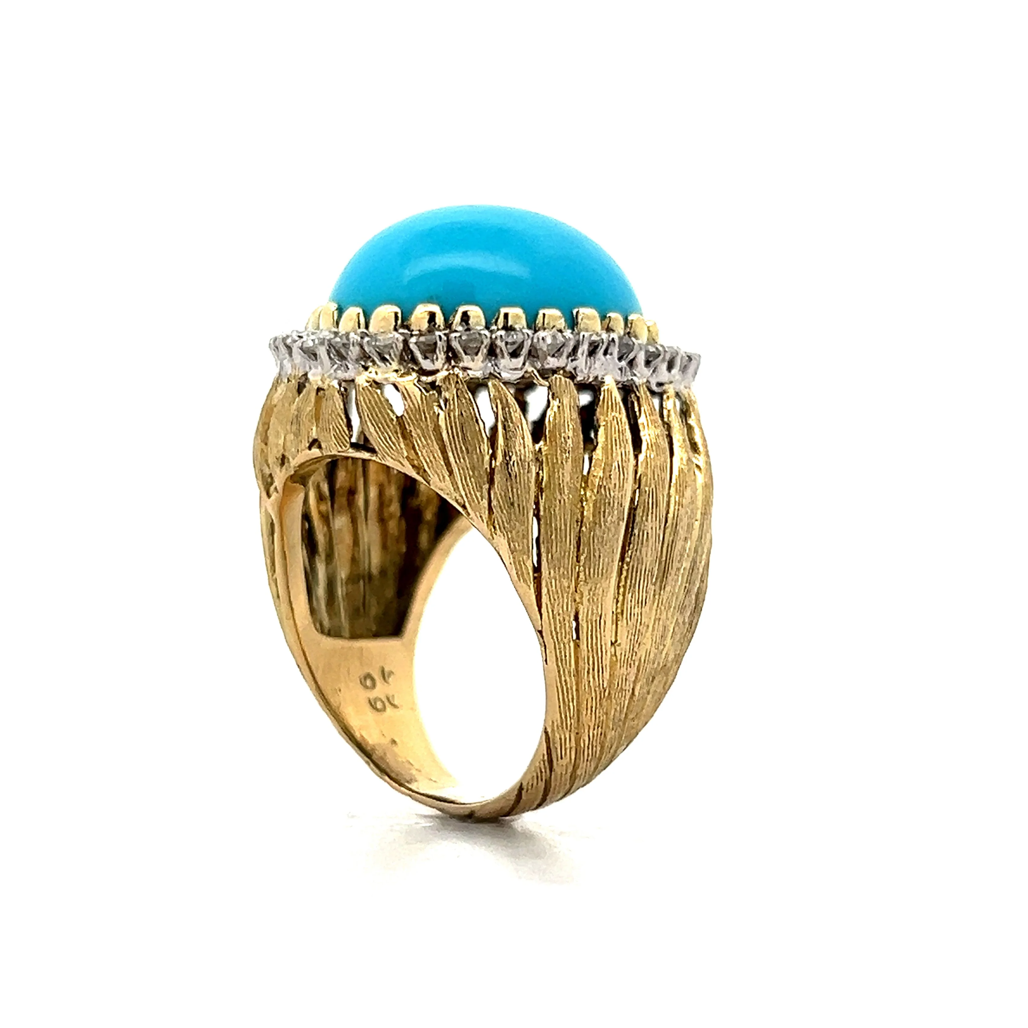 16.87 Vintage Turquoise & Diamond Cocktail Ring in Yellow Gold - Image 5
