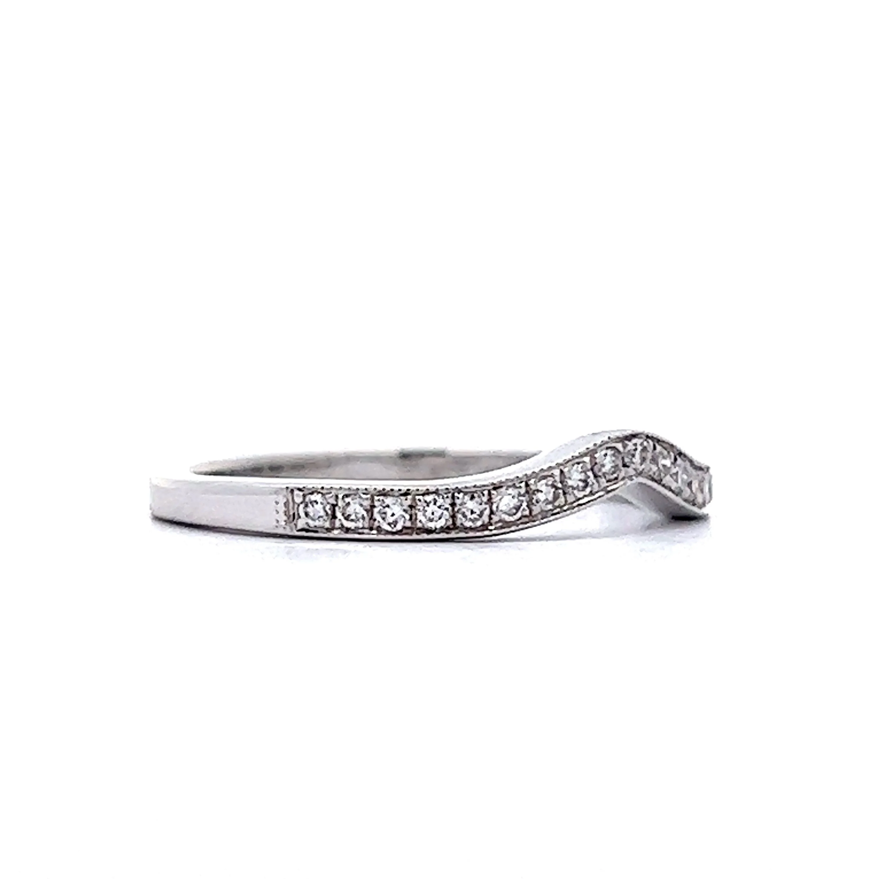 .16 Curved Diamond Millgrain Wedding Band in 14k Gold - Image 3