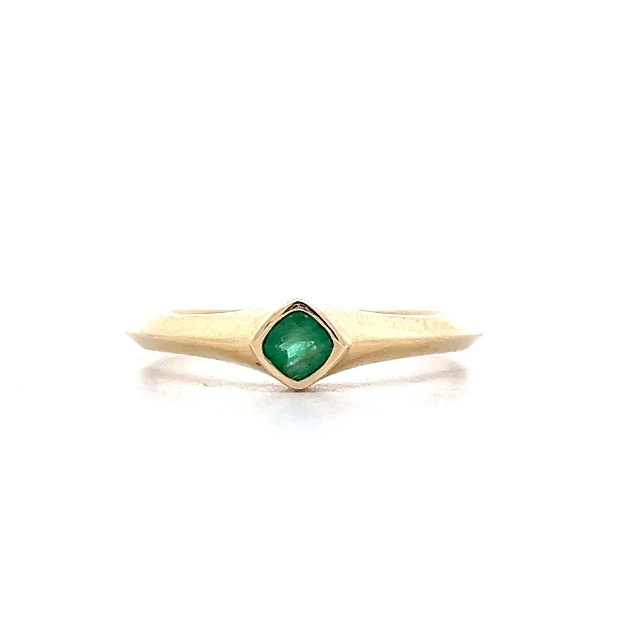 .16 Cushion Cut Emerald Stacking Ring in 14k Yellow Gold