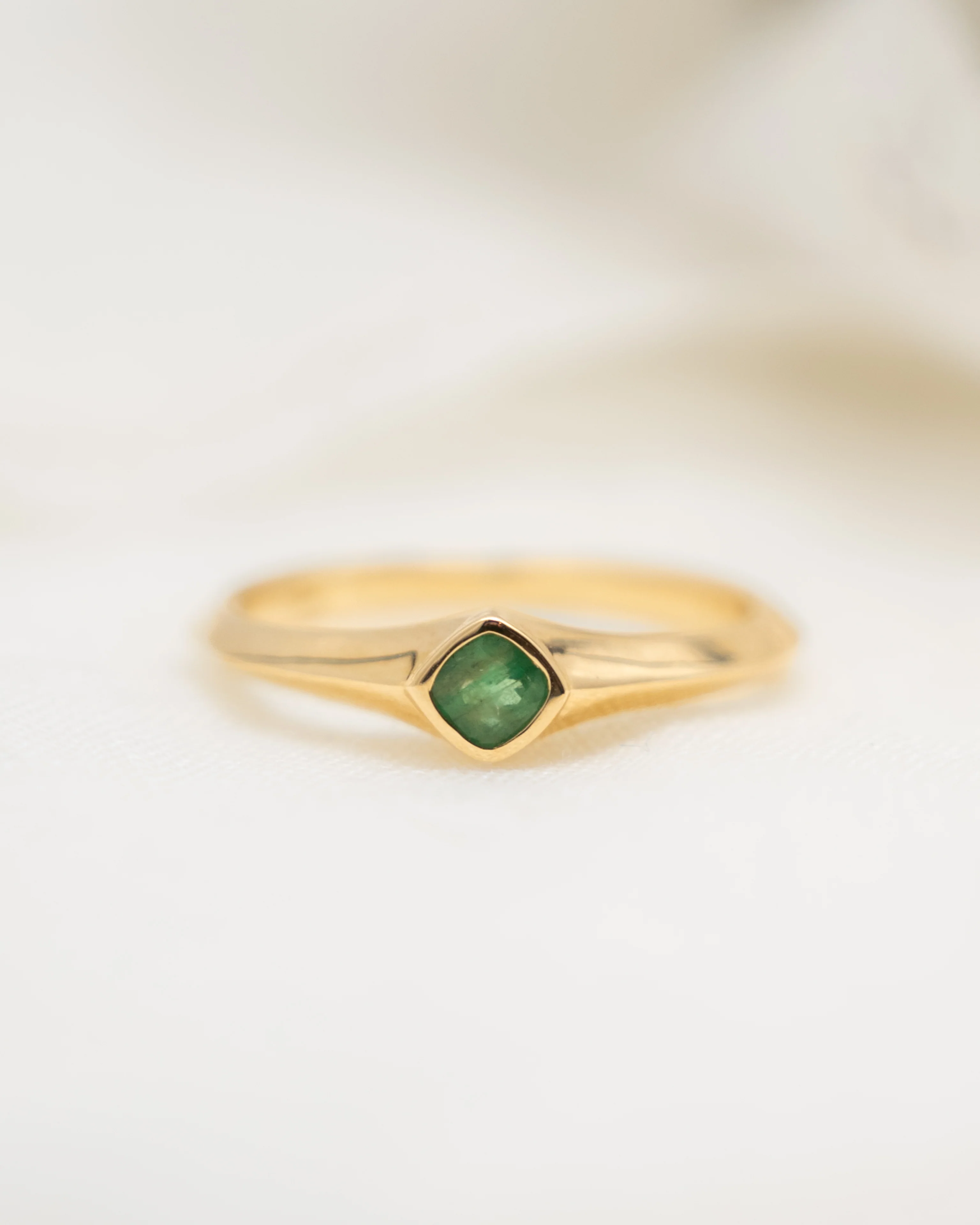 .16 Cushion Cut Emerald Stacking Ring in 14k Yellow Gold - Image 6