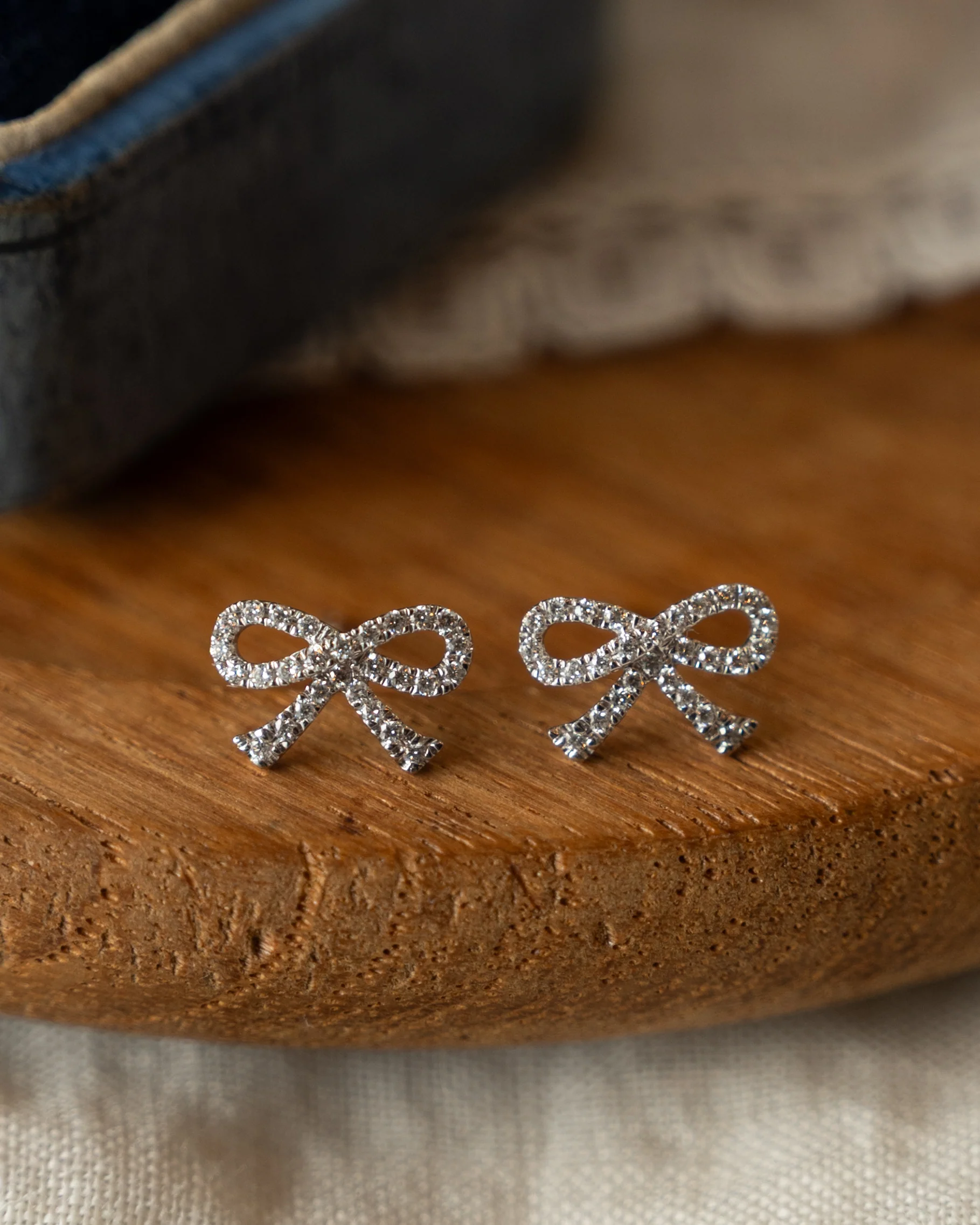 .16 Diamond Bow Stud Earrings 14k White Gold - Image 4