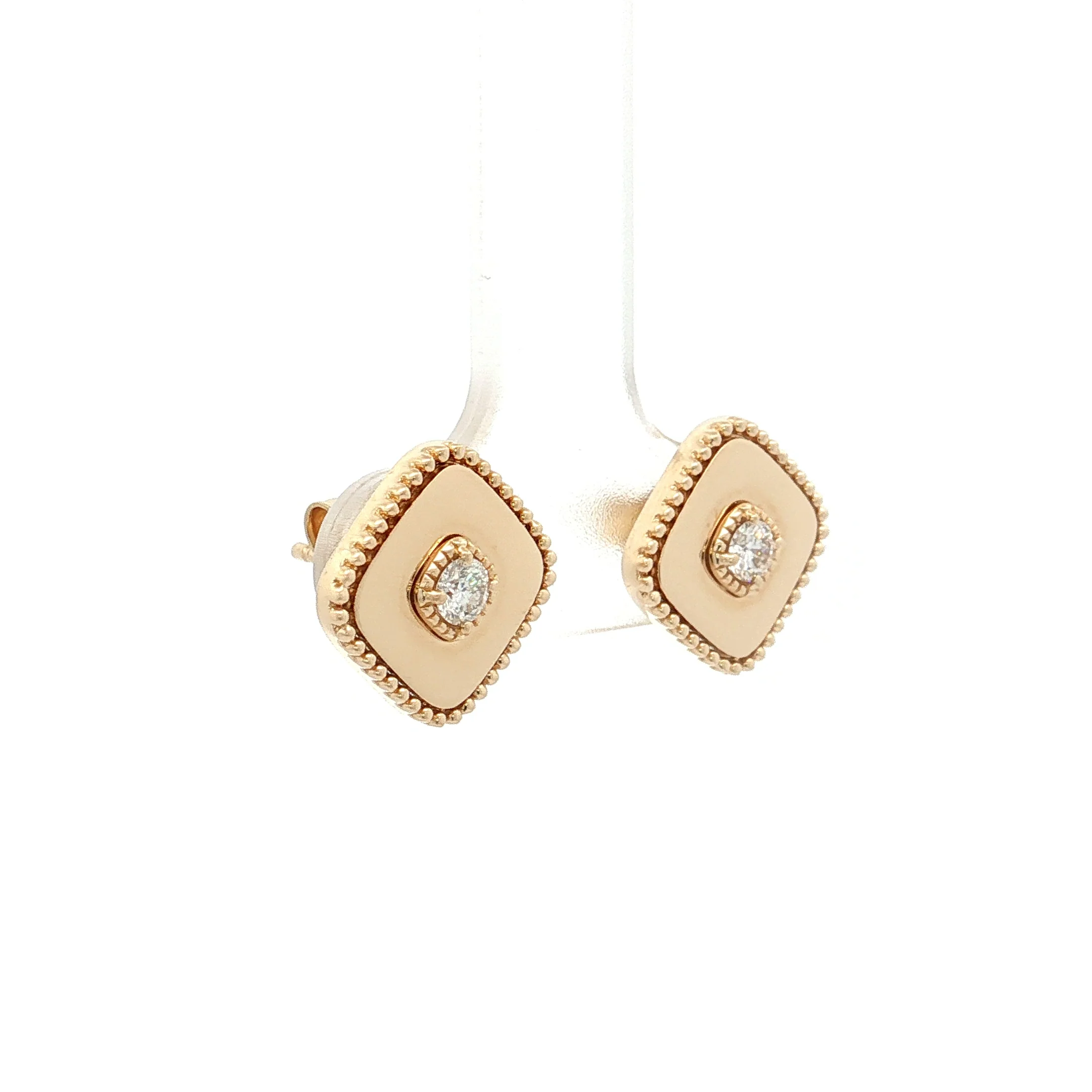 .16 Diamond Square Stud Earrings 14k Yellow Gold - Image 3
