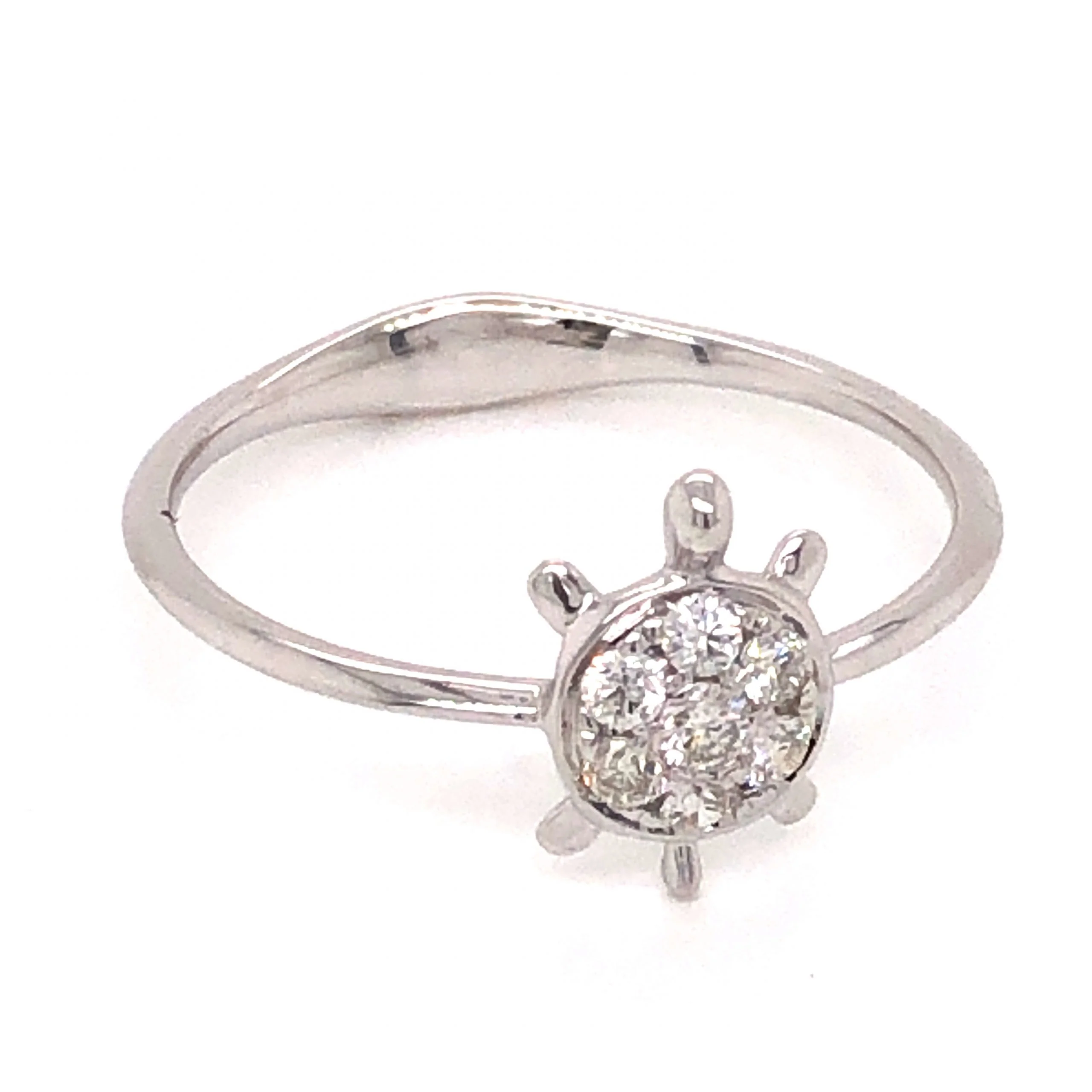 .16 Diamond Turtle Stacking Ring in 18k White Gold - Image 3