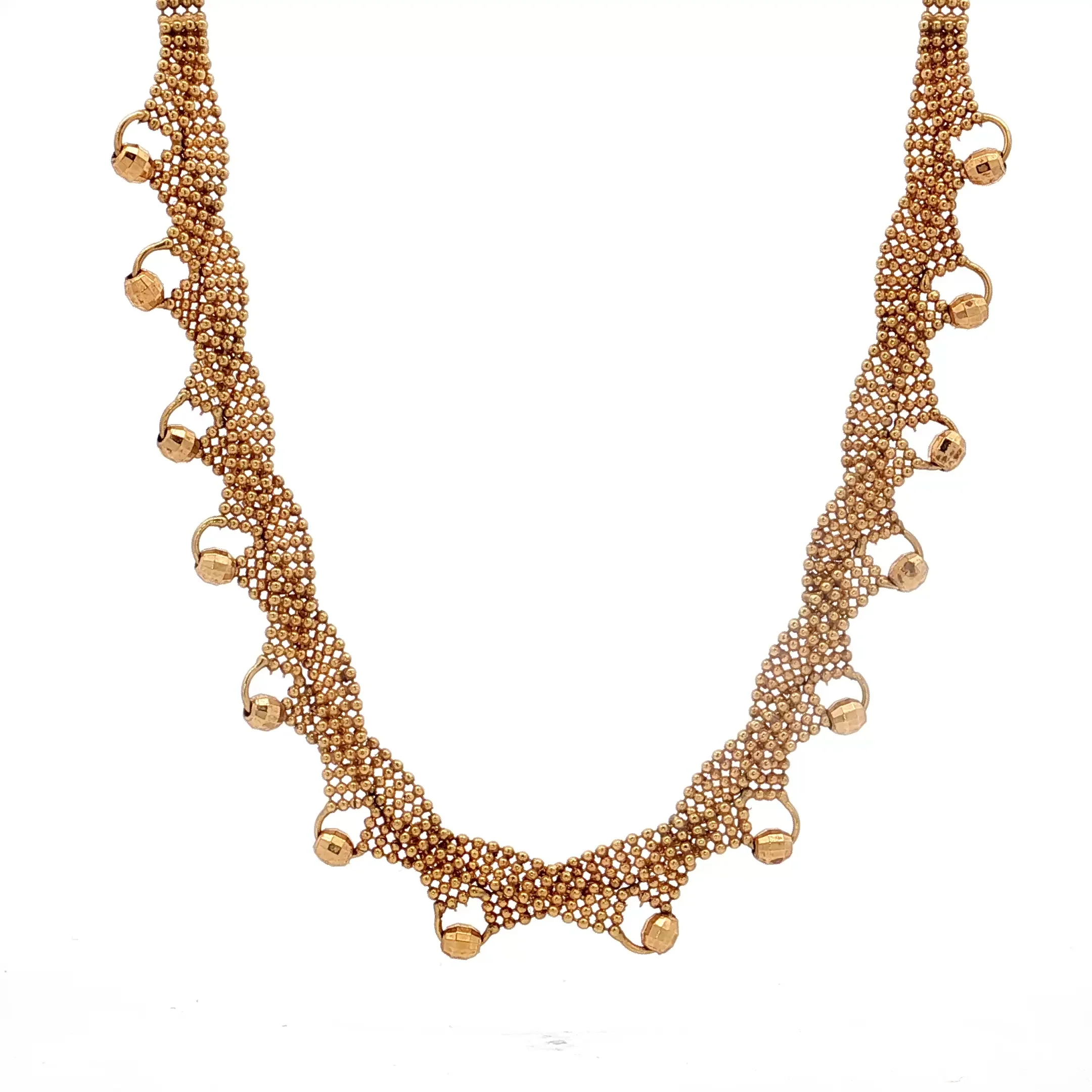 16 Inch Beaded Mesh Chain Necklace in 18k Yellow Gold