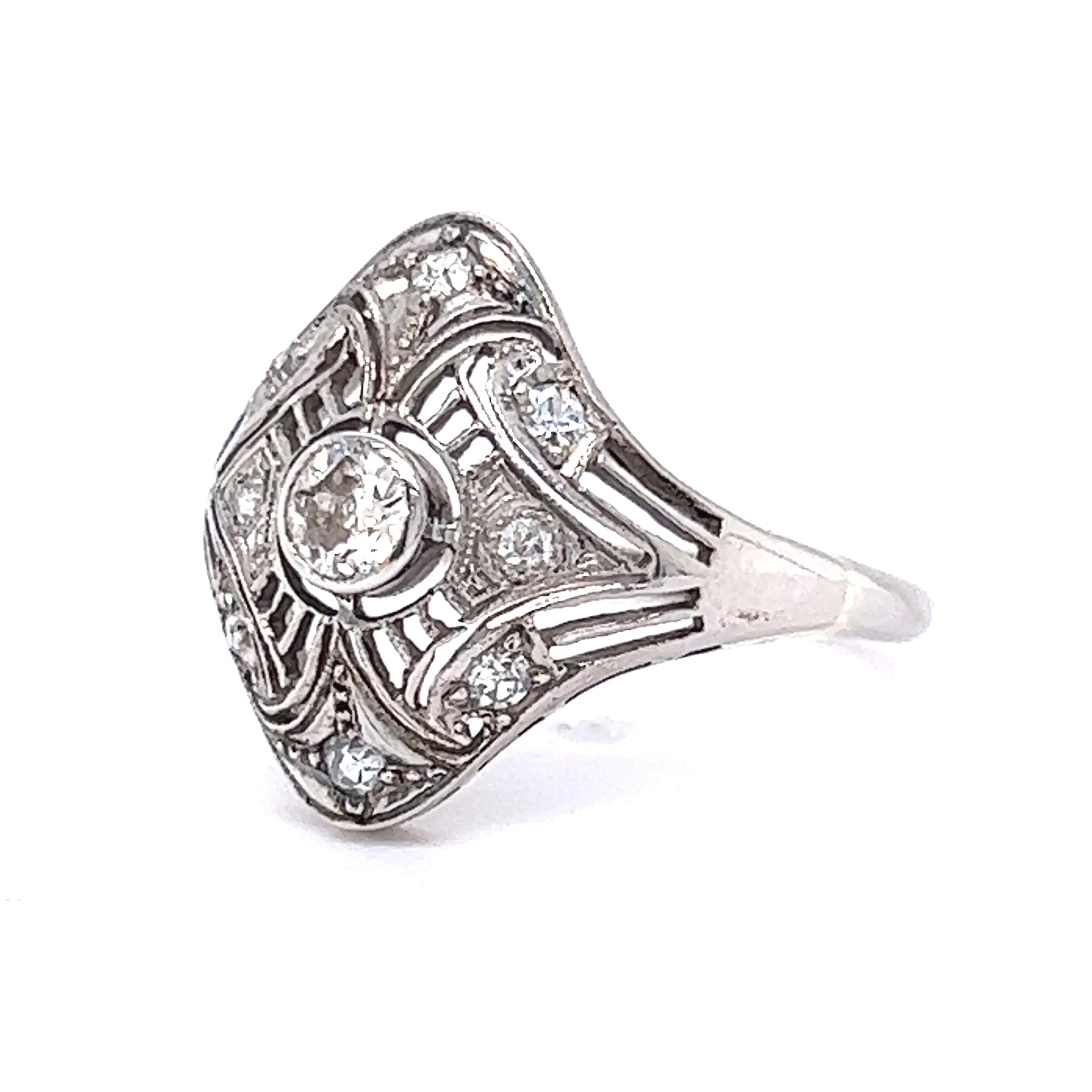 Vintage Art Deco Old European Cut Diamond Ring in 14k White Gold - Image 2
