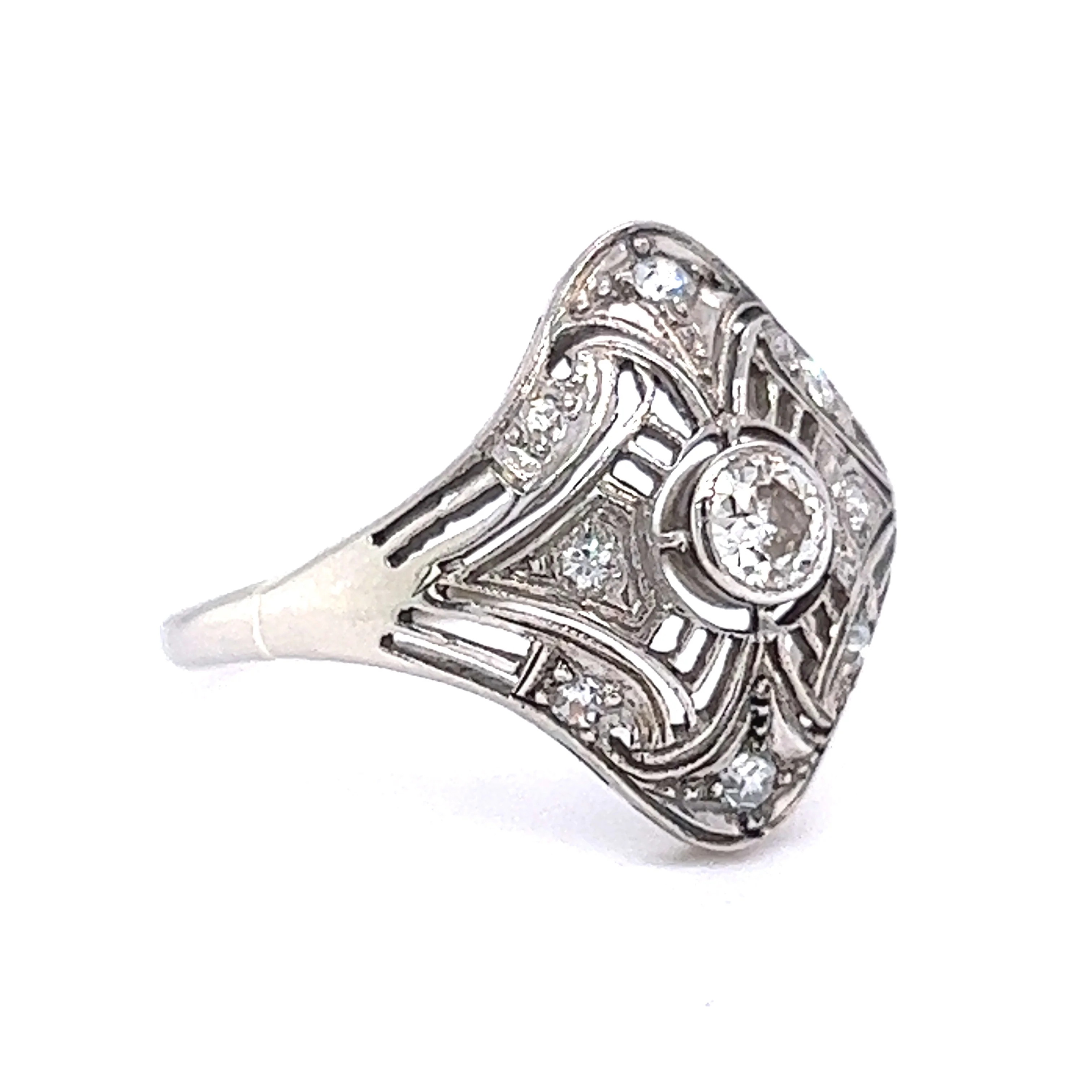 Vintage Art Deco Old European Cut Diamond Ring in 14k White Gold - Image 3