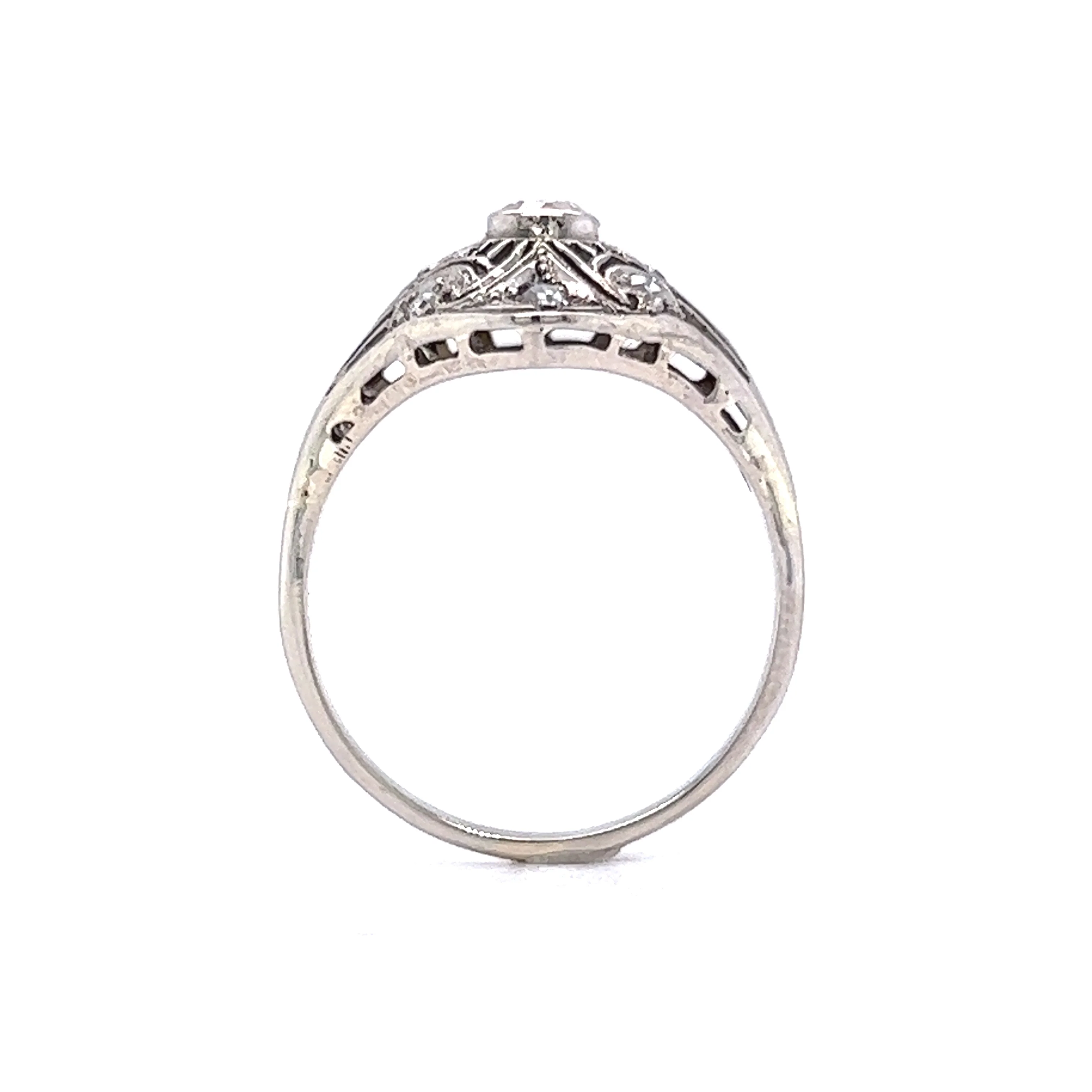 Vintage Art Deco Old European Cut Diamond Ring in 14k White Gold - Image 4