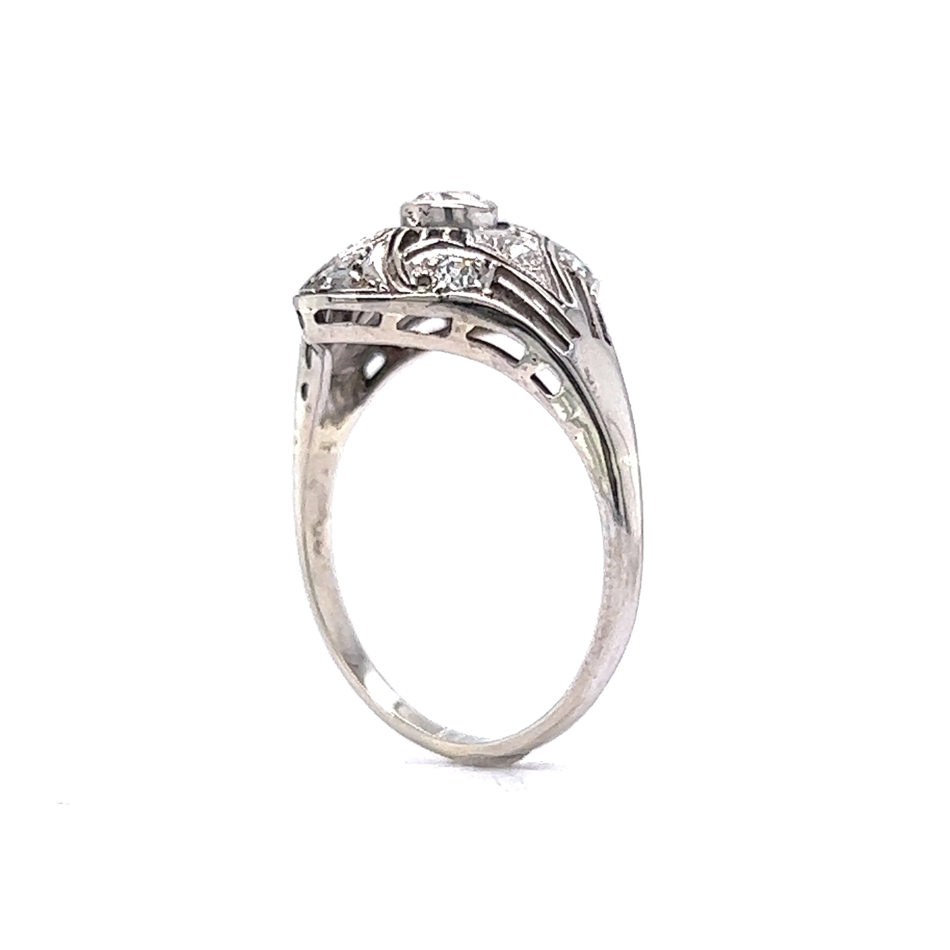 Vintage Art Deco Old European Cut Diamond Ring in 14k White Gold - Image 5