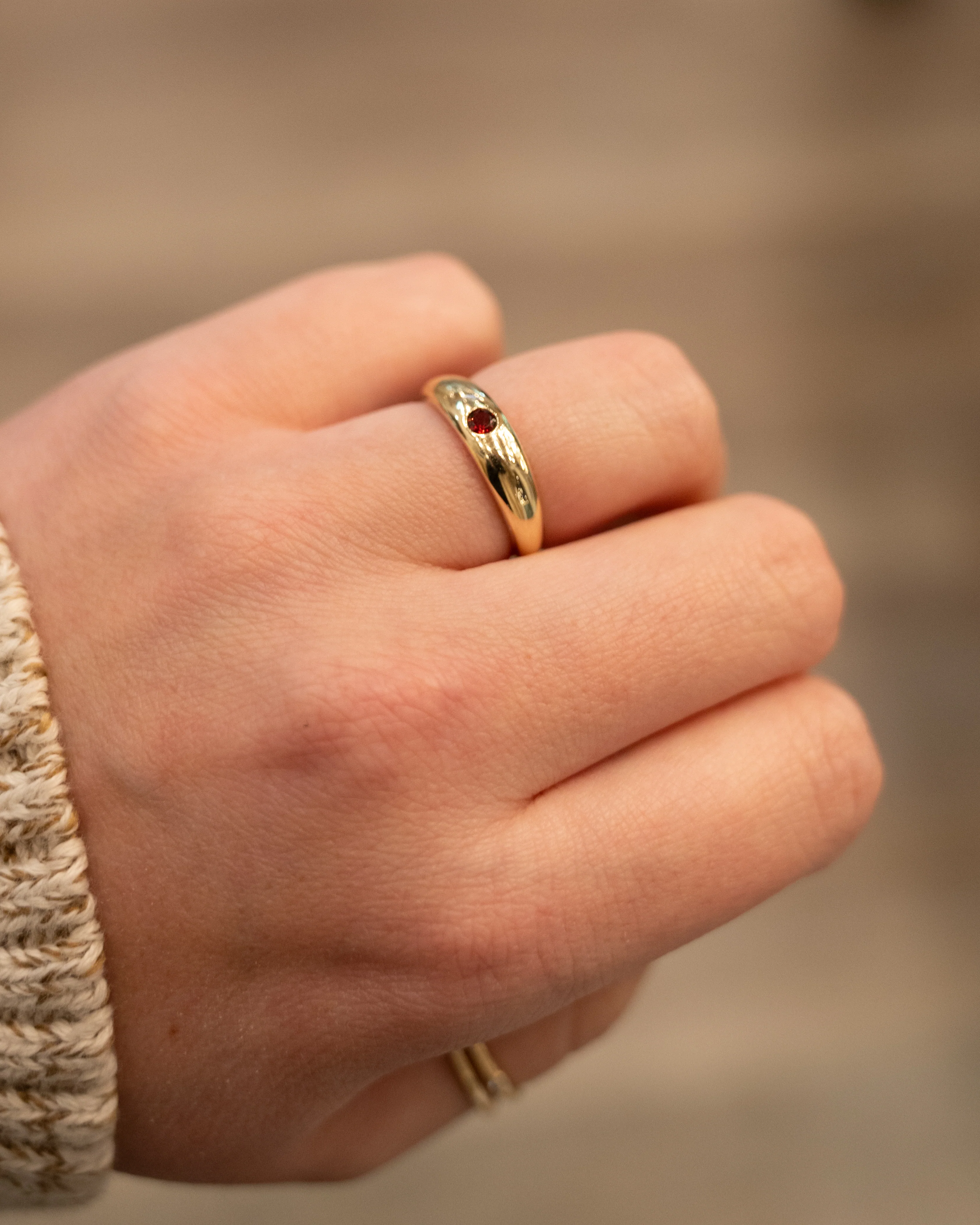 .16 Round Cut Garnet Stacking Ring in 14k Yellow Gold - Image 7