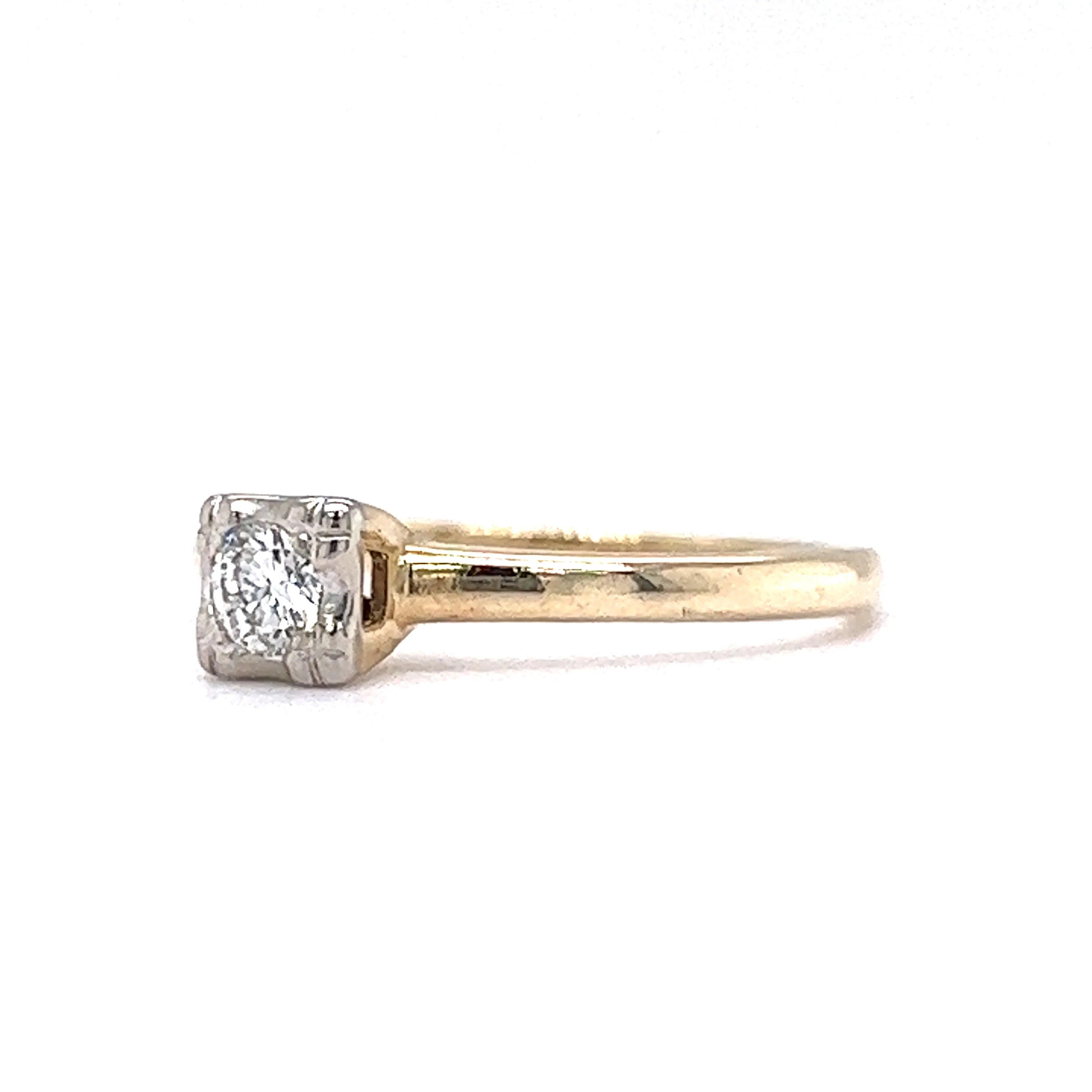 .16 Vintage Retro Diamond Solitaire Engagement Ring in 14k Yellow & White Gold - Image 2
