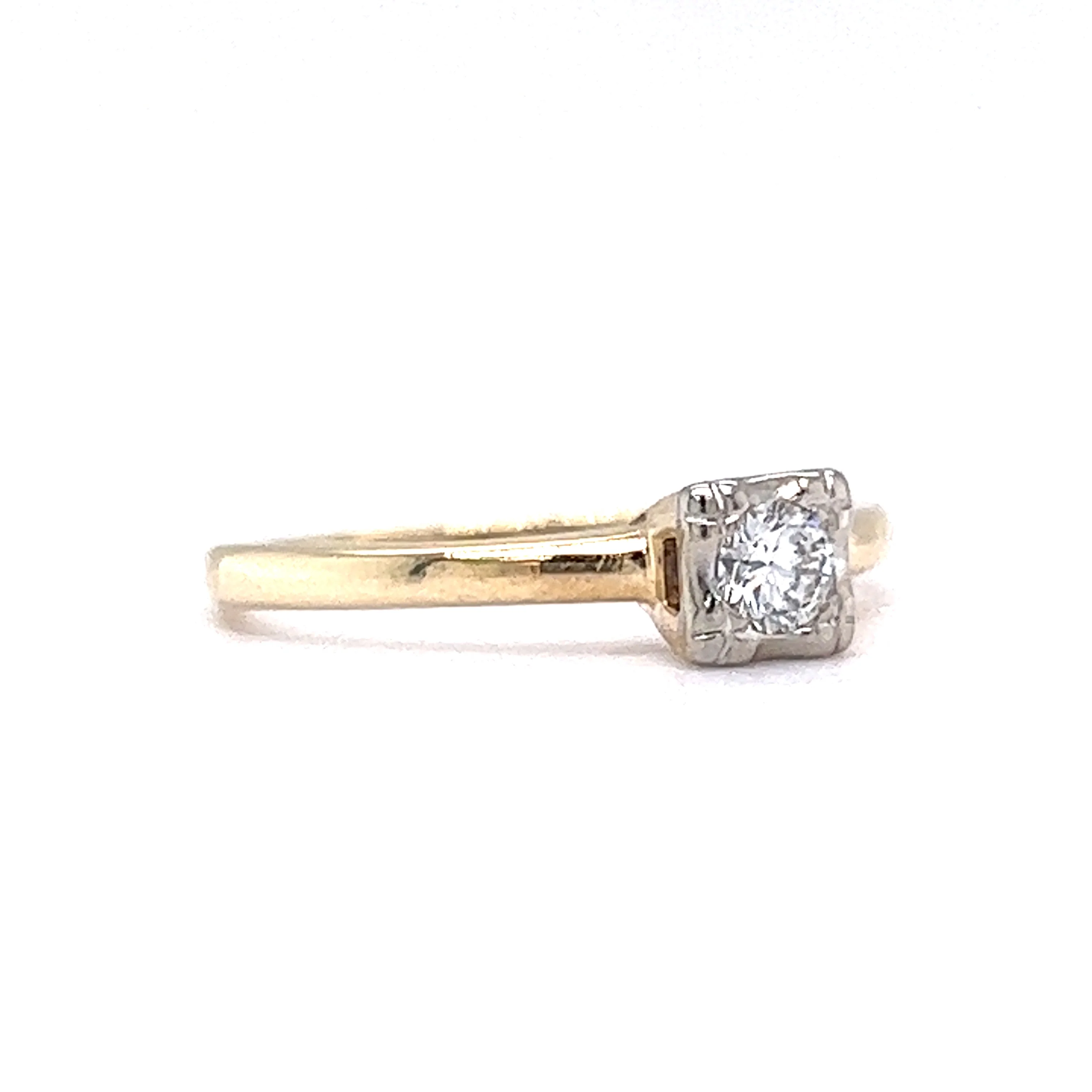 .16 Vintage Retro Diamond Solitaire Engagement Ring in 14k Yellow & White Gold - Image 3