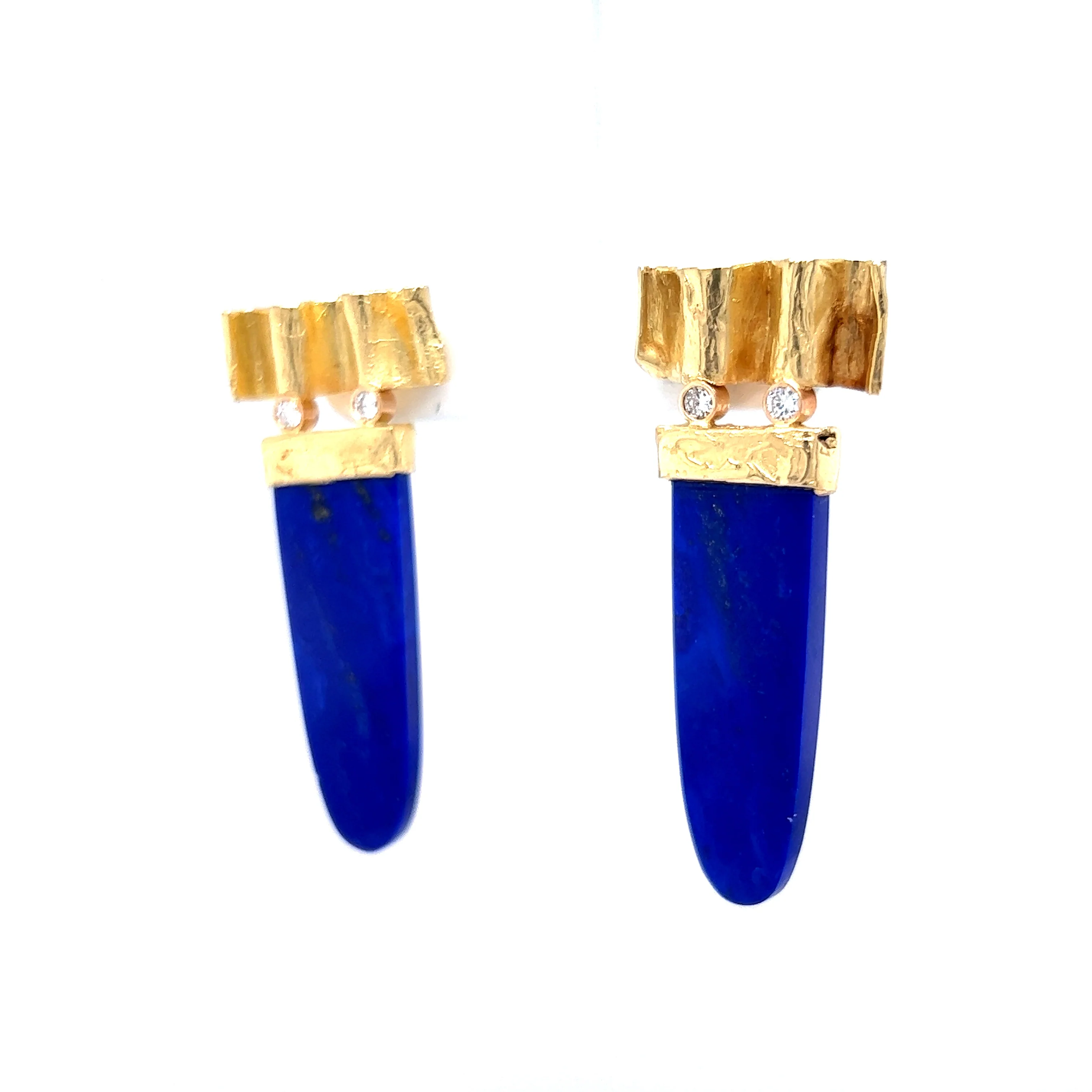17.14 Cabochon Lapis Lazuli Drop Earrings in 14k Yellow Gold - Image 2