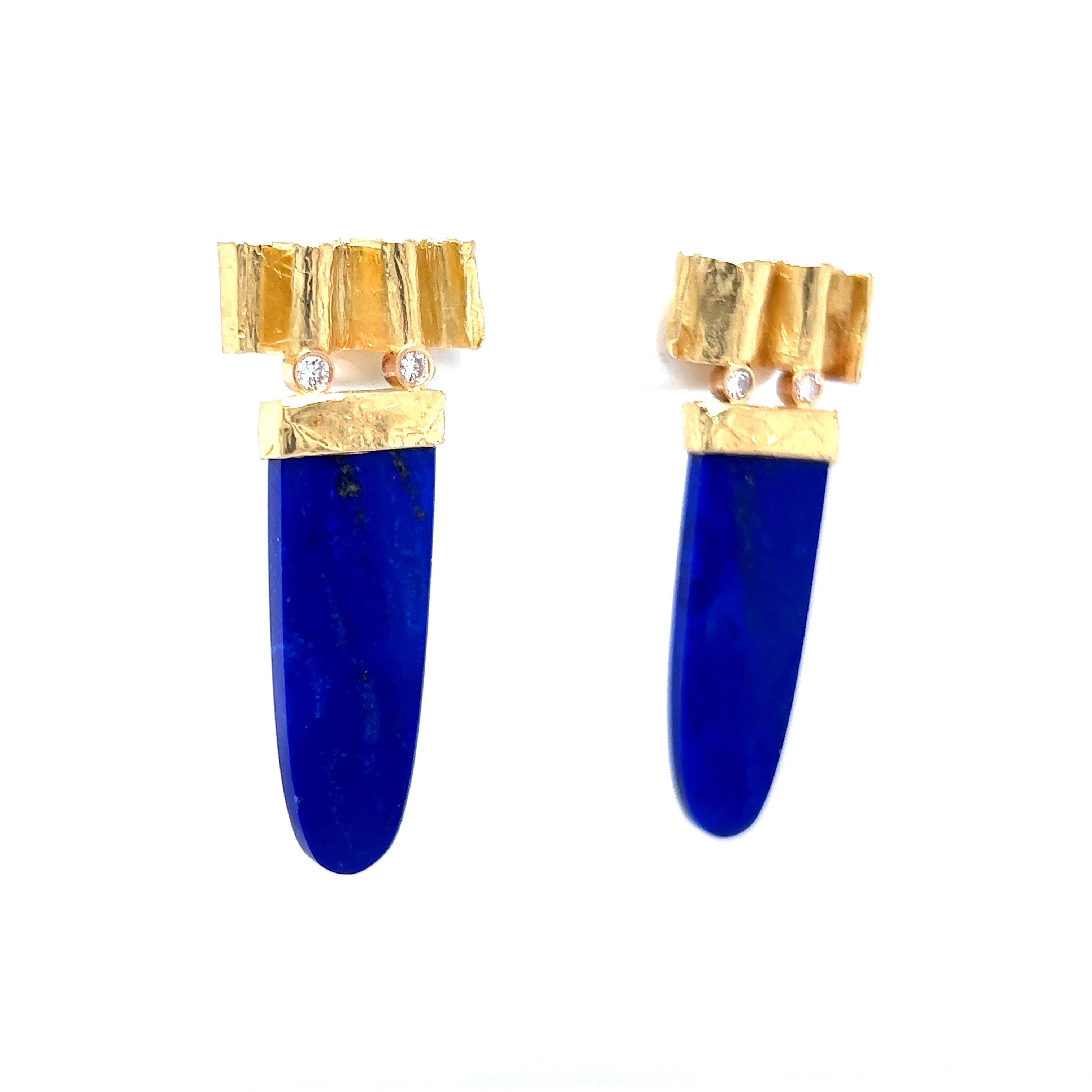17.14 Cabochon Lapis Lazuli Drop Earrings in 14k Yellow Gold - Image 3