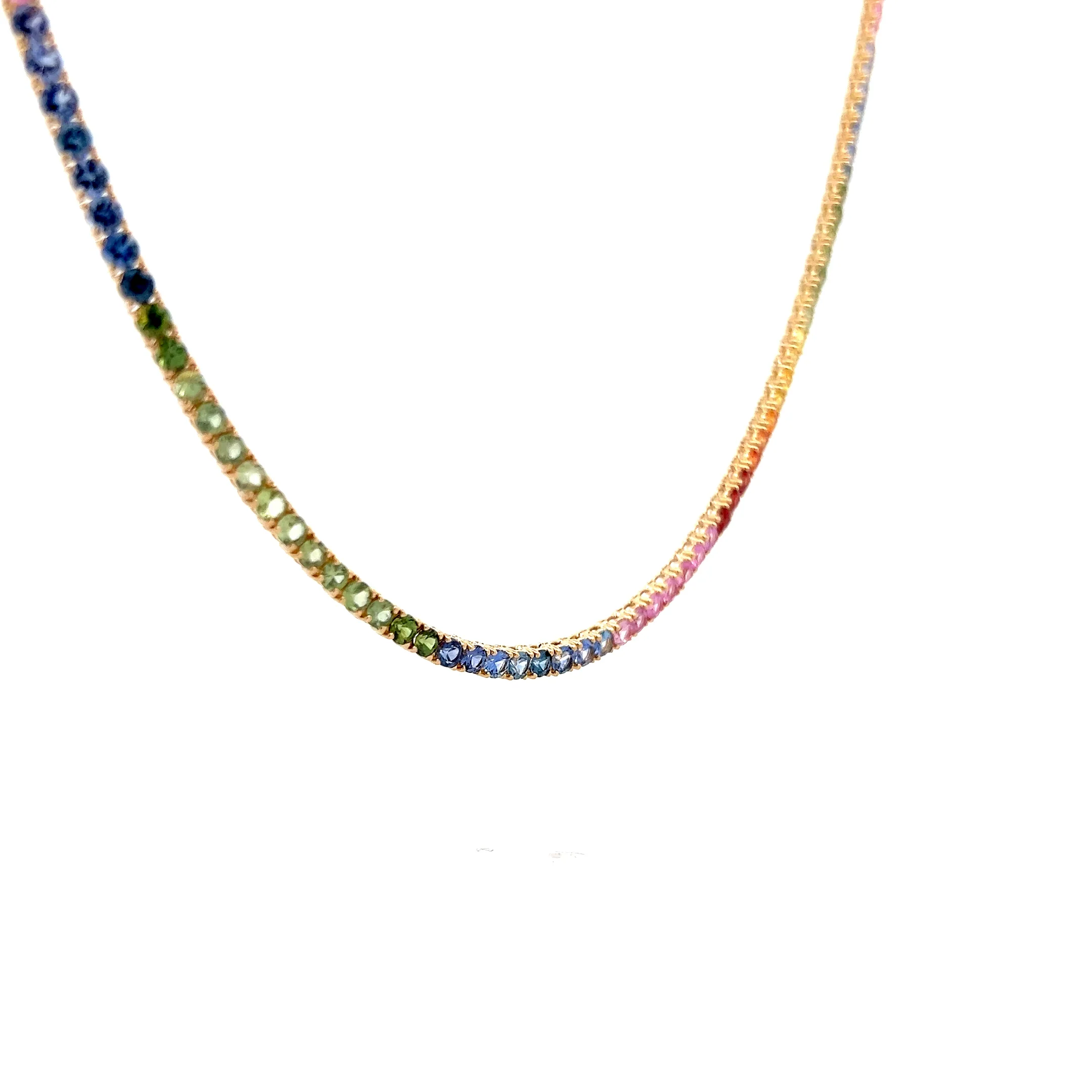 17.80 Rainbow Sapphire Necklace in 14k Yellow Gold - Image 3